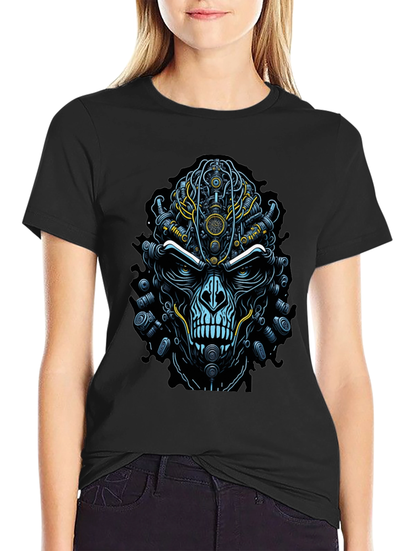 Steampunk Skull Graphic T-Shirt - Edgy Robot Design