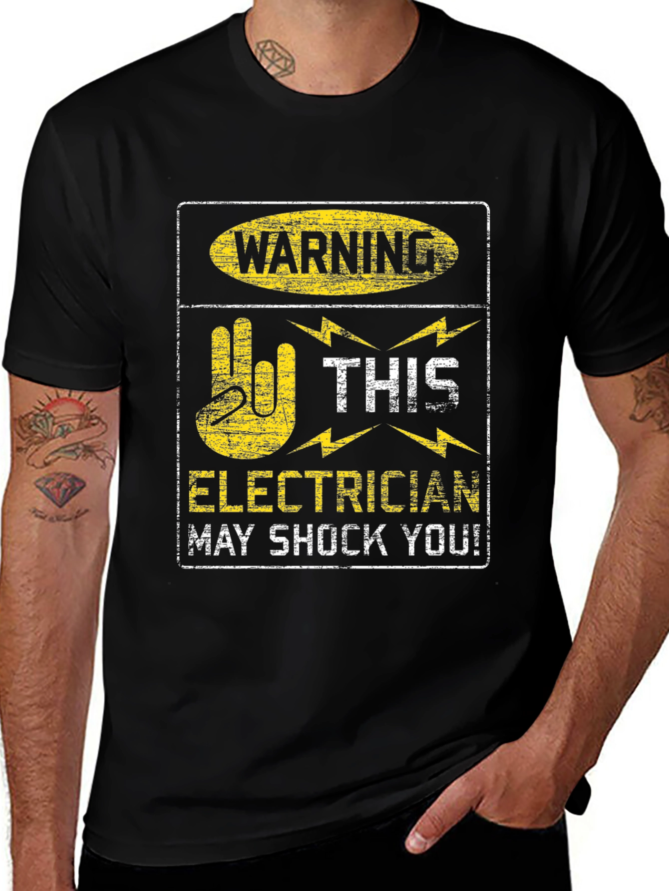 Warning Electrician May Shock You Black T-Shirt
