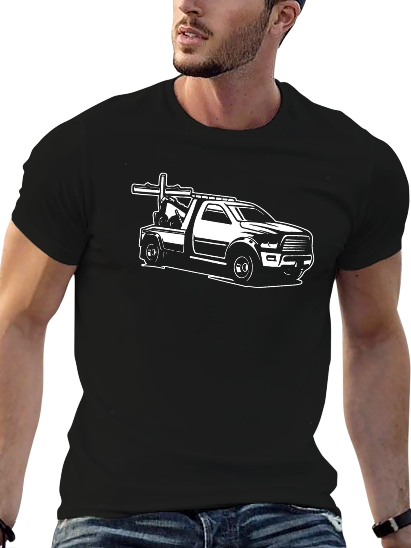 Tow Truck Graphic T-Shirt - Black