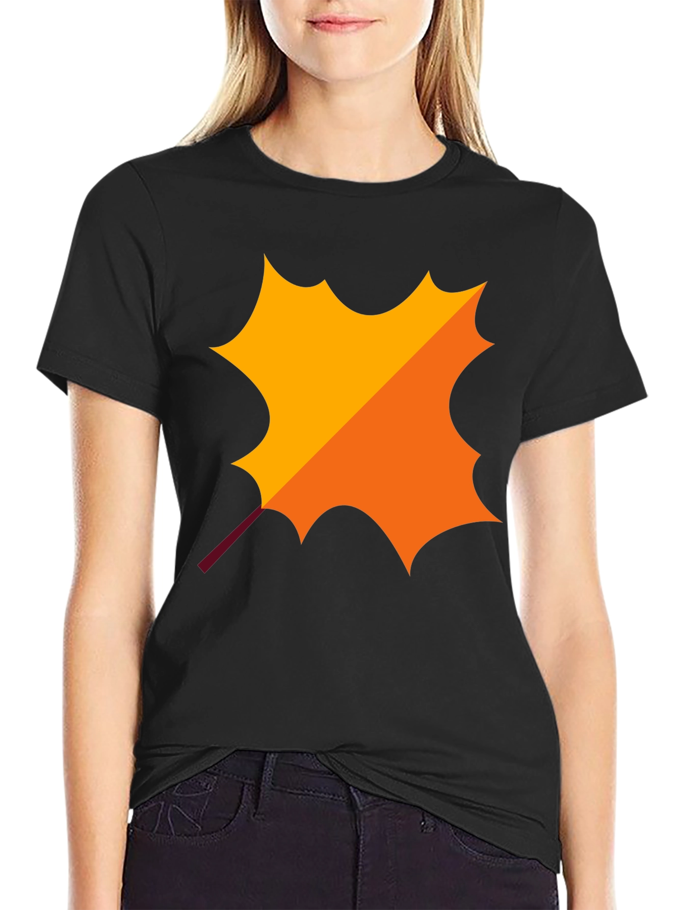Autumn Leaf Graphic Black T-Shirt