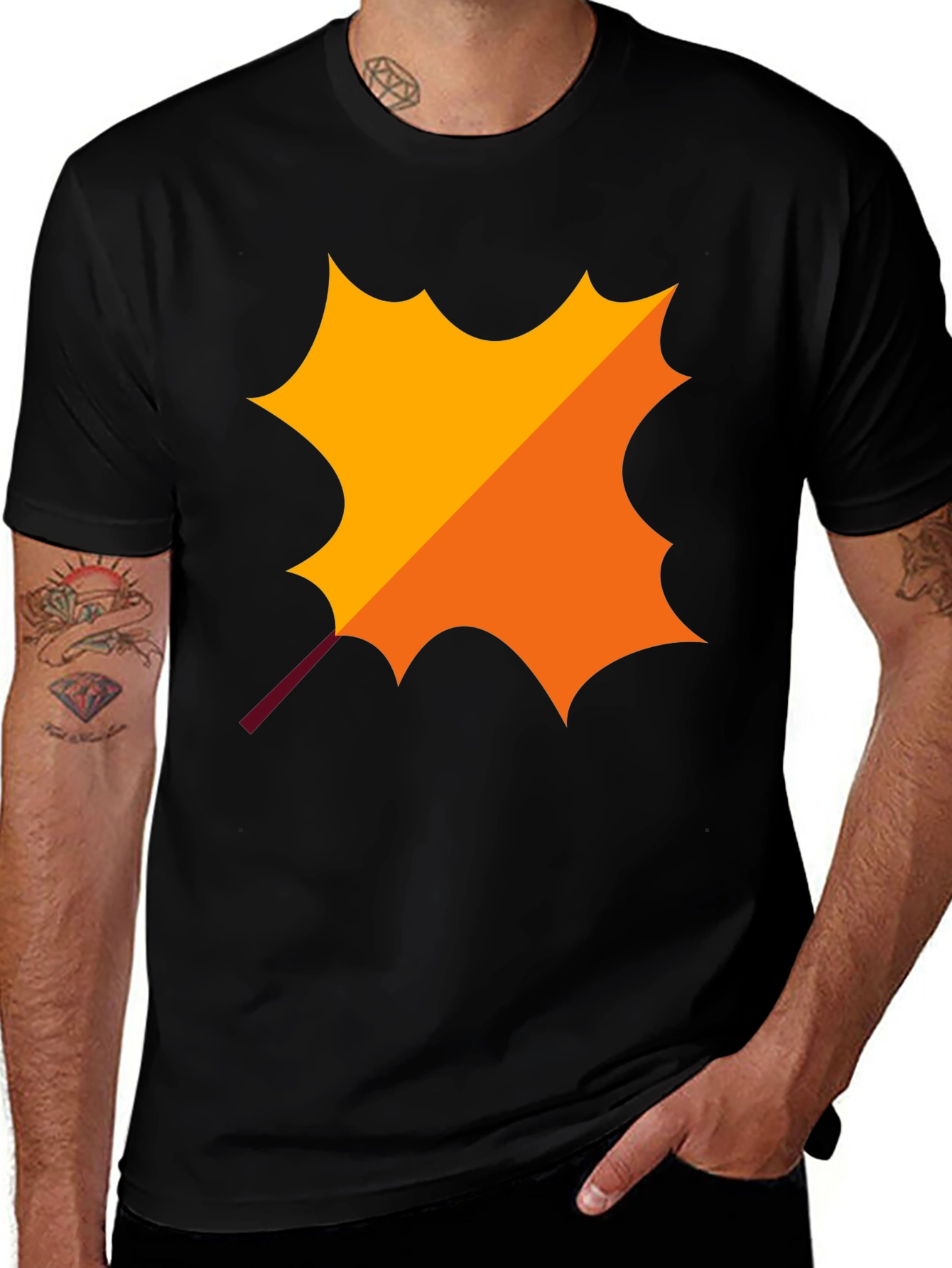 Autumn Leaf Graphic Black T-Shirt
