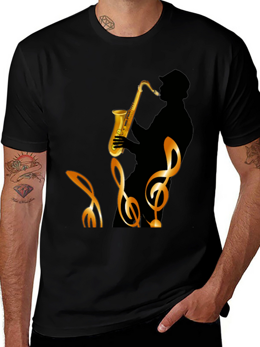 Saxophone Musician Graphic Tee - Black