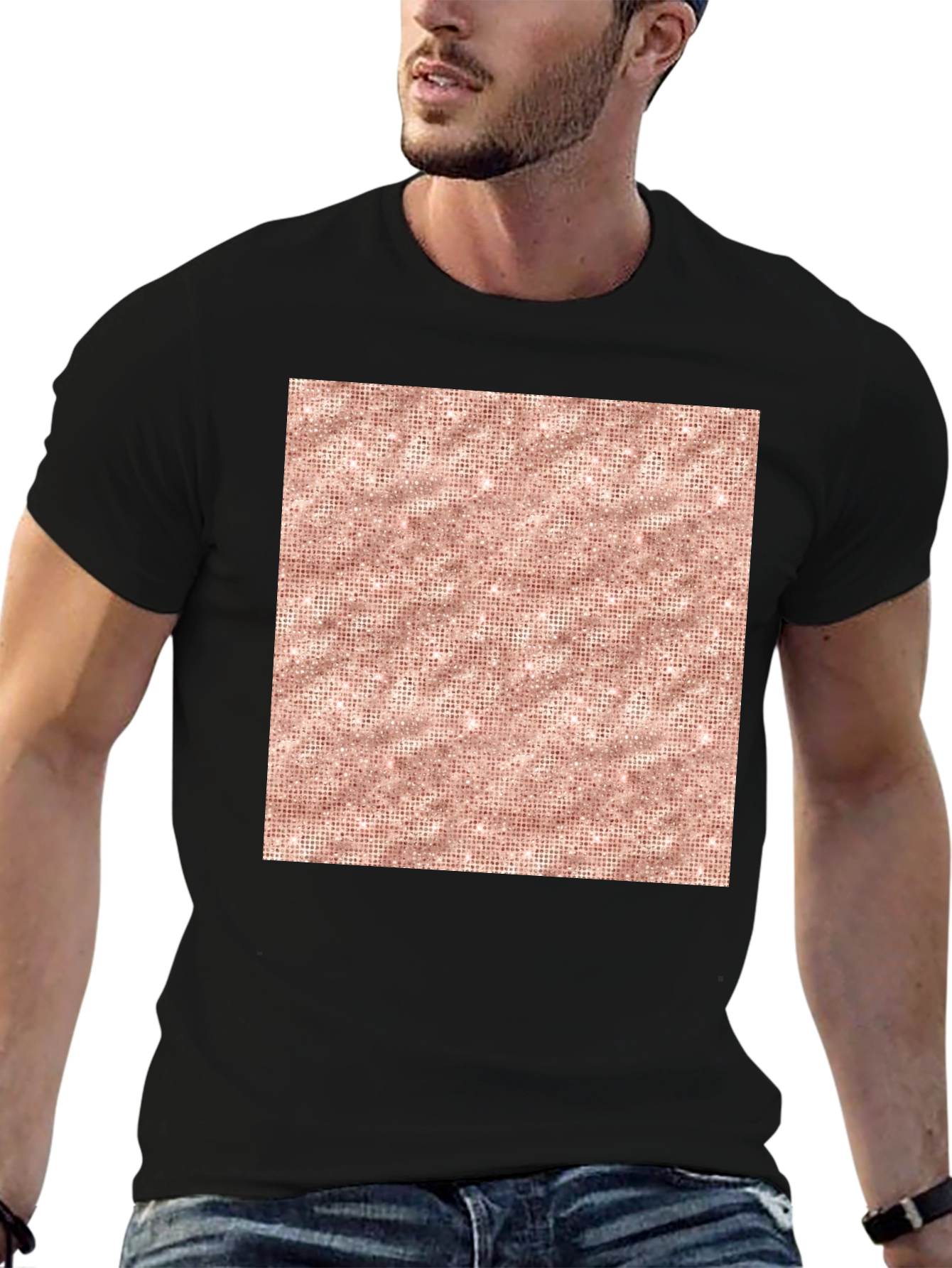 Stylish Black Tee with Geometric Print