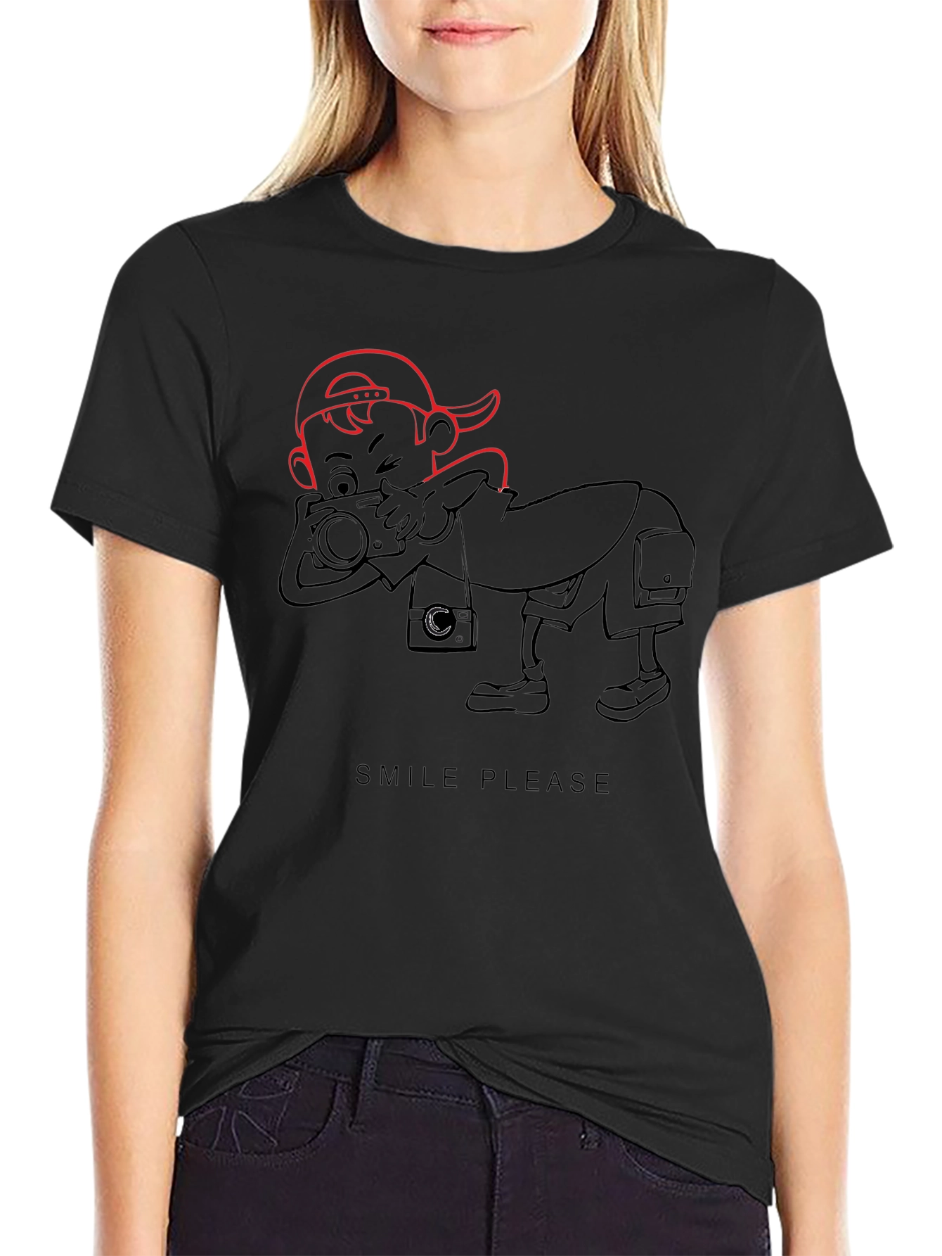 Cartoon Photographer Graphic T-Shirt - Black