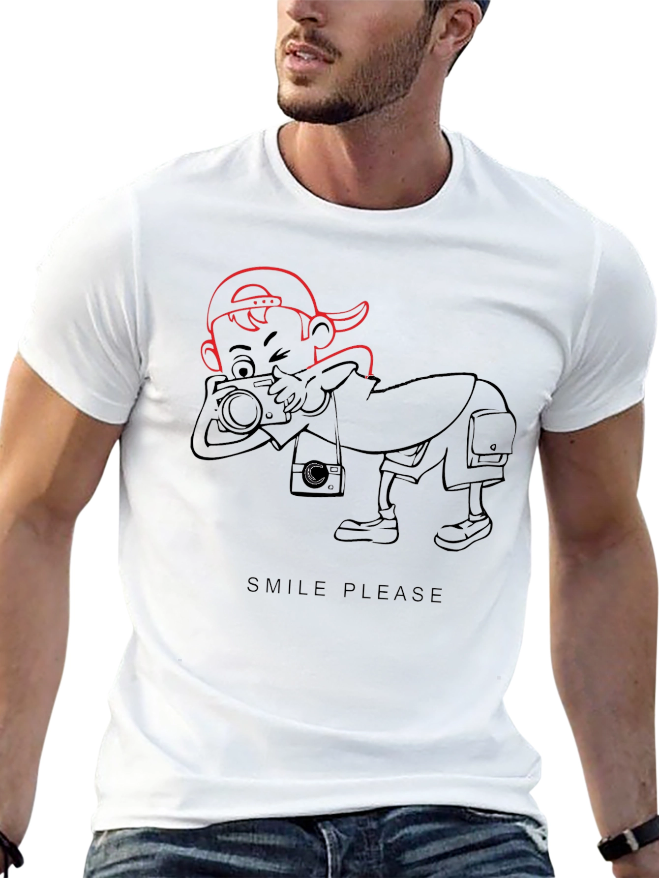 Cartoon Photographer Graphic T-Shirt - Black