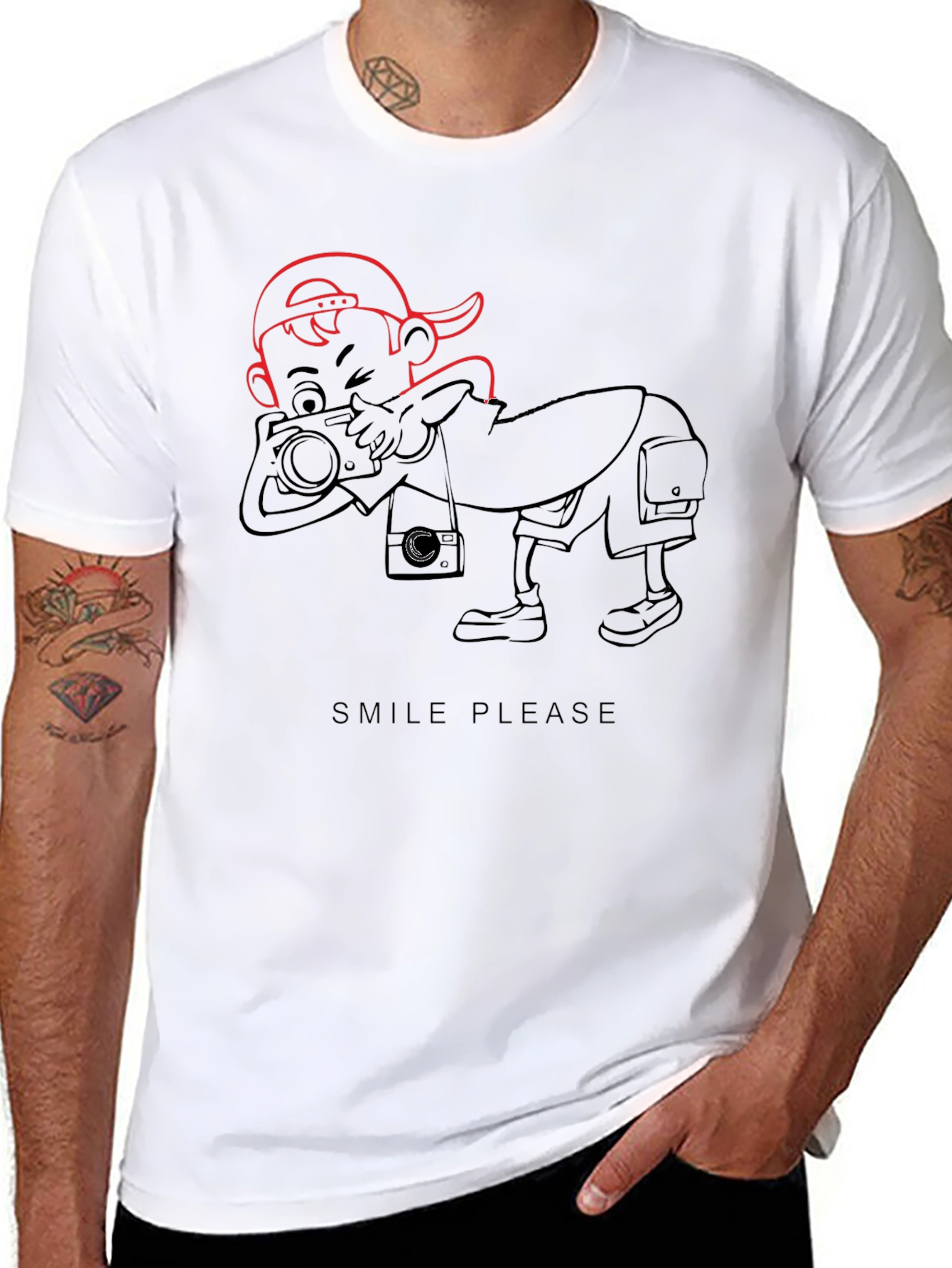 Cartoon Photographer Graphic T-Shirt - Black