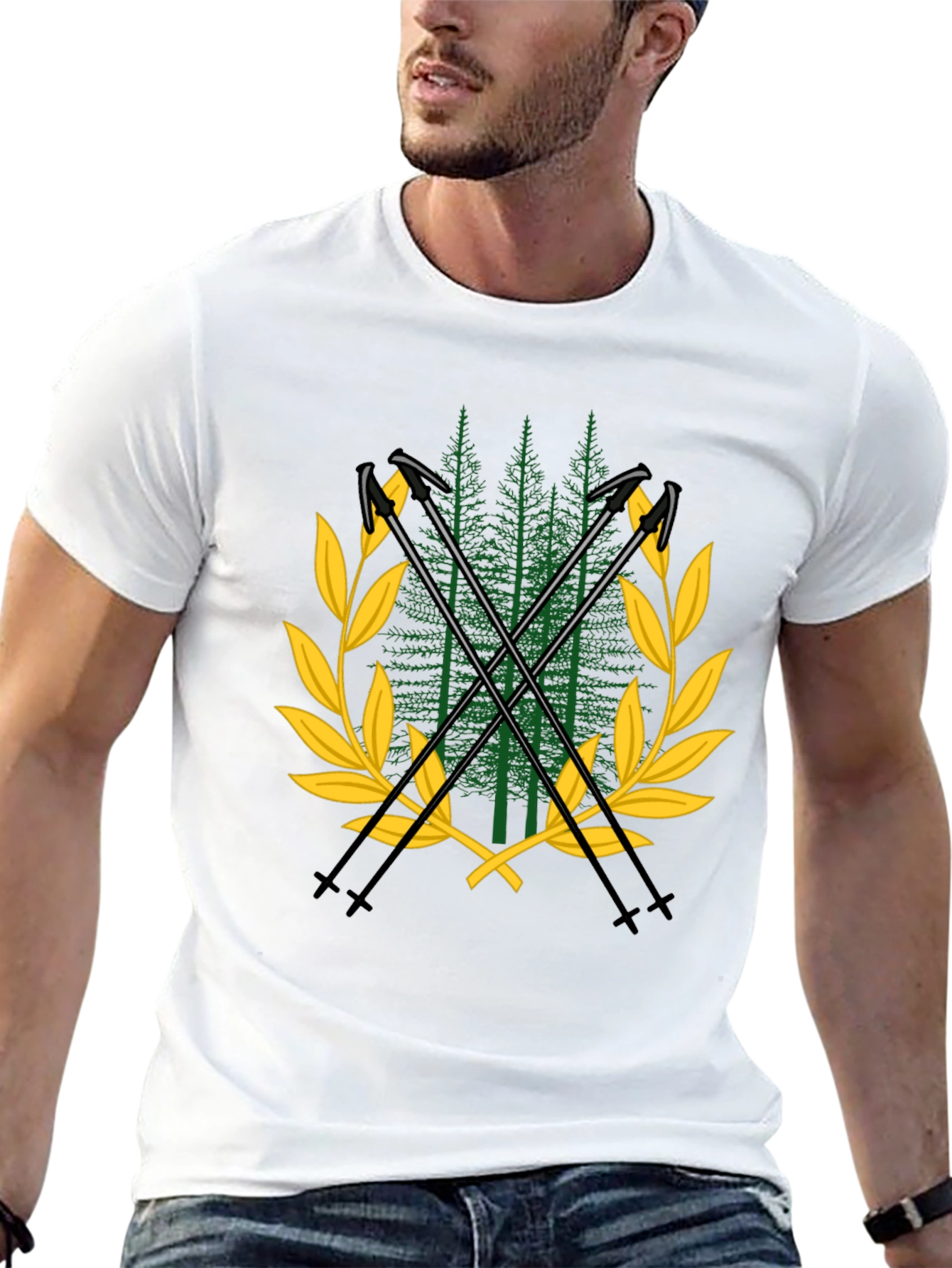 Ski Poles & Forest T-Shirt - Adventure Ready