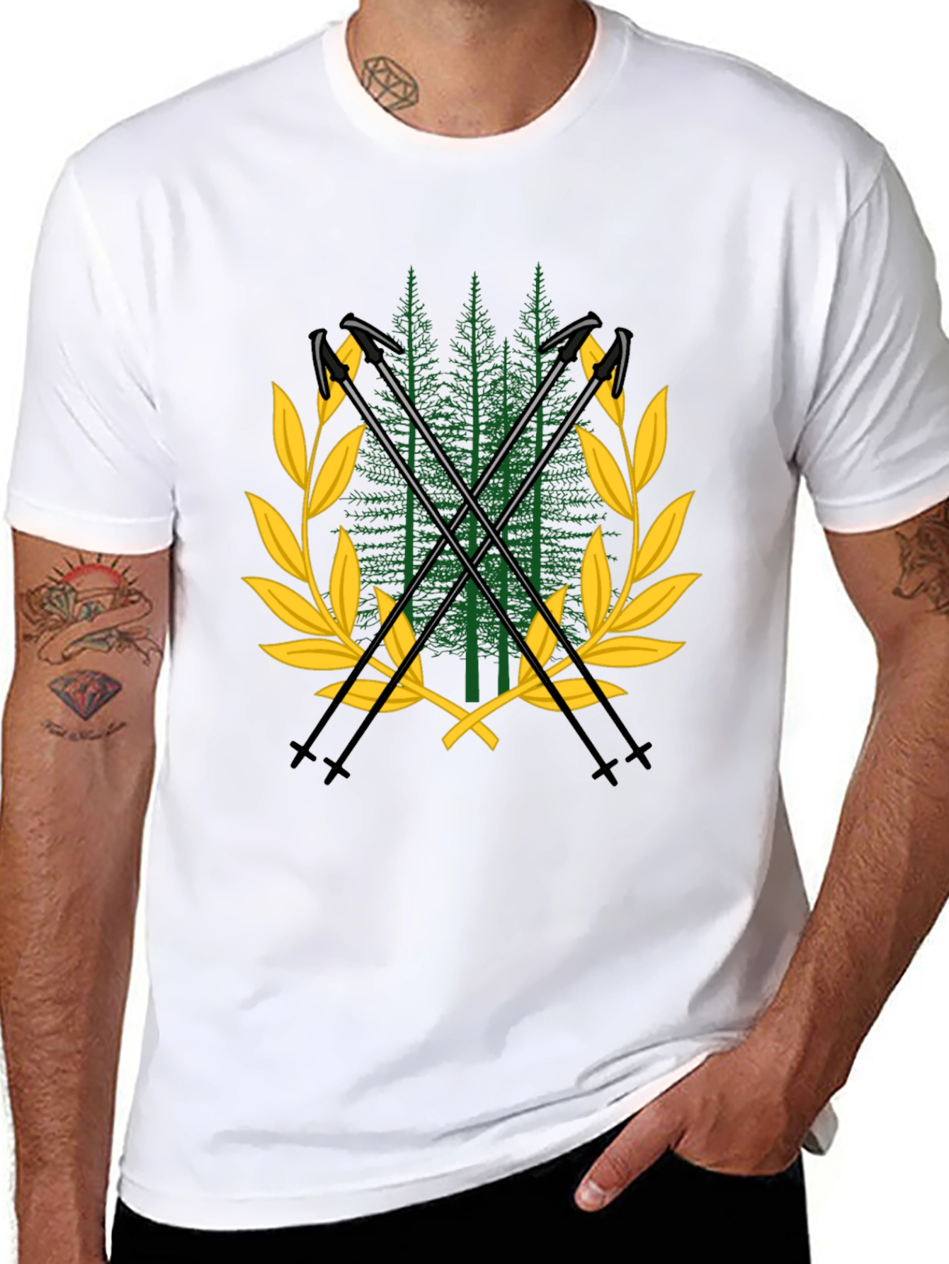 Ski Poles & Forest T-Shirt - Adventure Ready