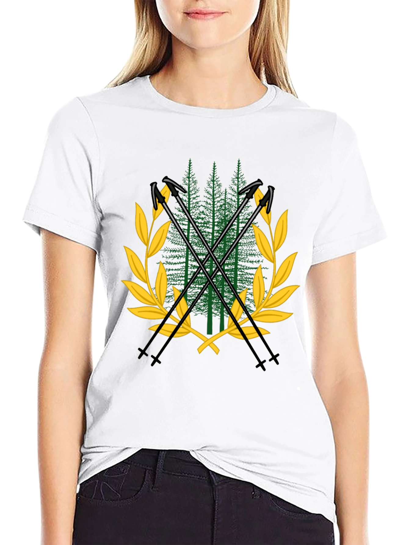 Ski Poles & Forest T-Shirt - Adventure Ready