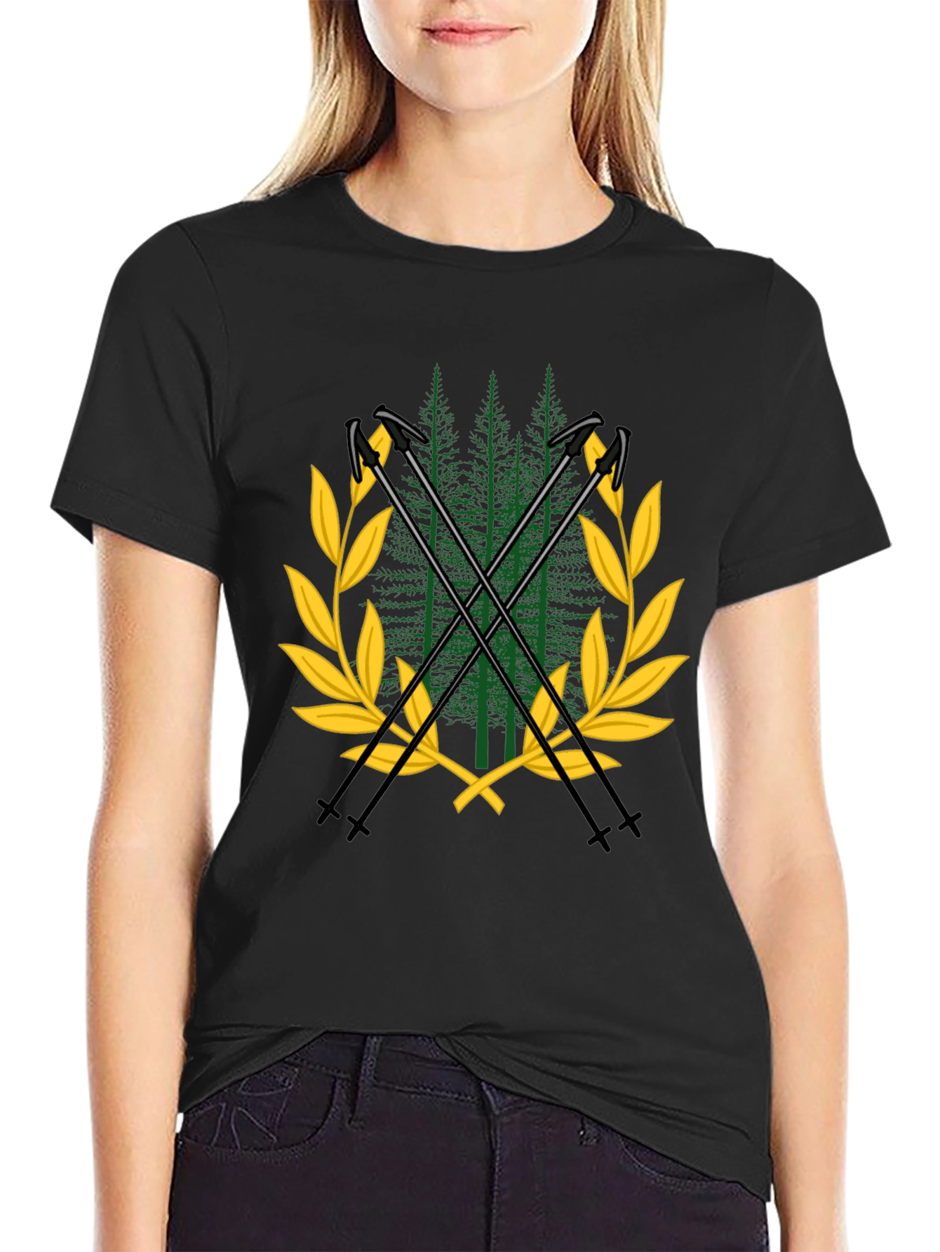 Ski Poles & Forest T-Shirt - Adventure Ready