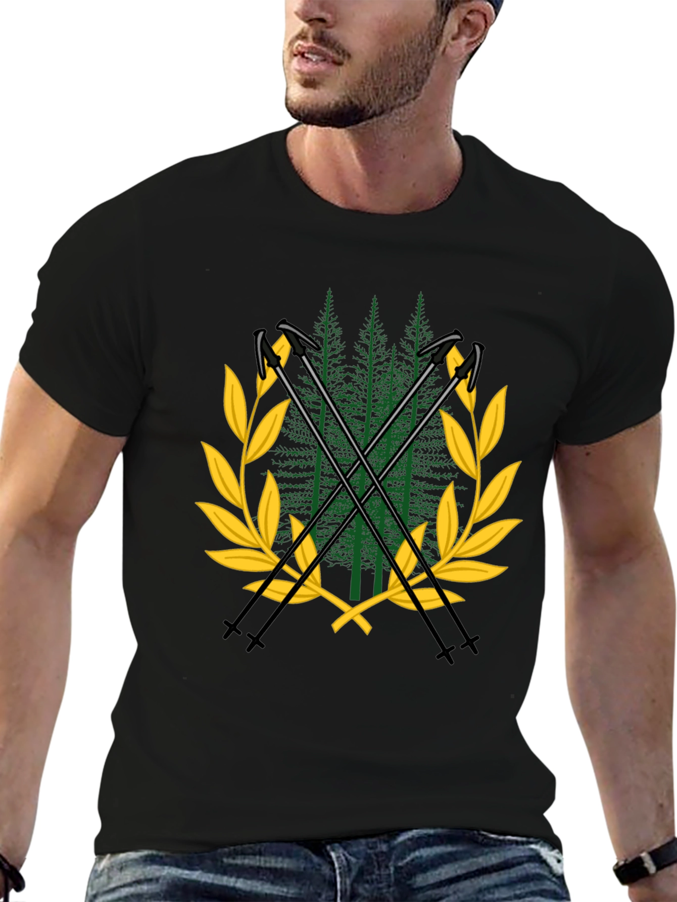 Ski Poles & Forest T-Shirt - Adventure Ready