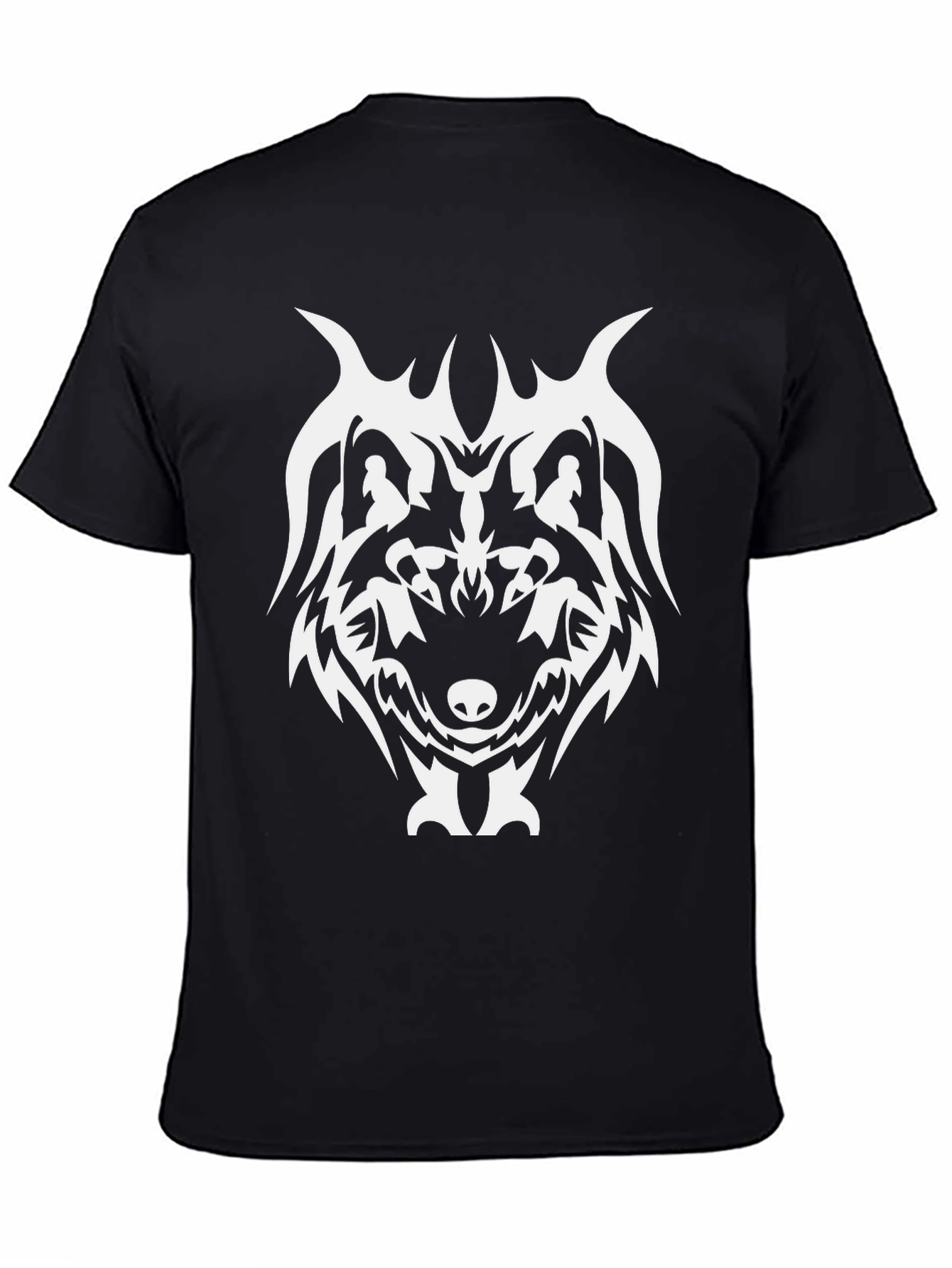 Tribal Wolf Graphic Tee - Black Cotton Blend