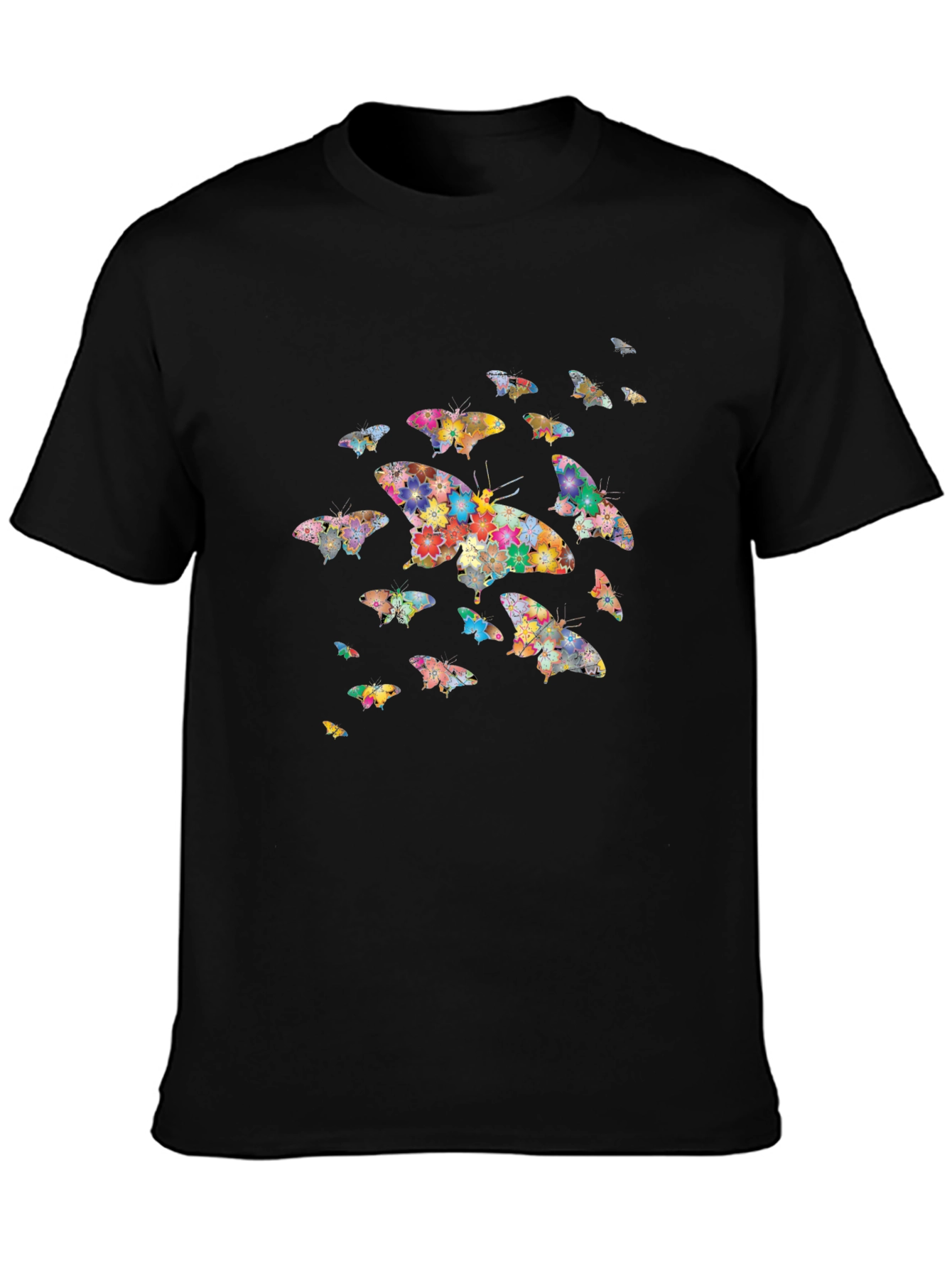 Butterfly Floral Print Black T-Shirt