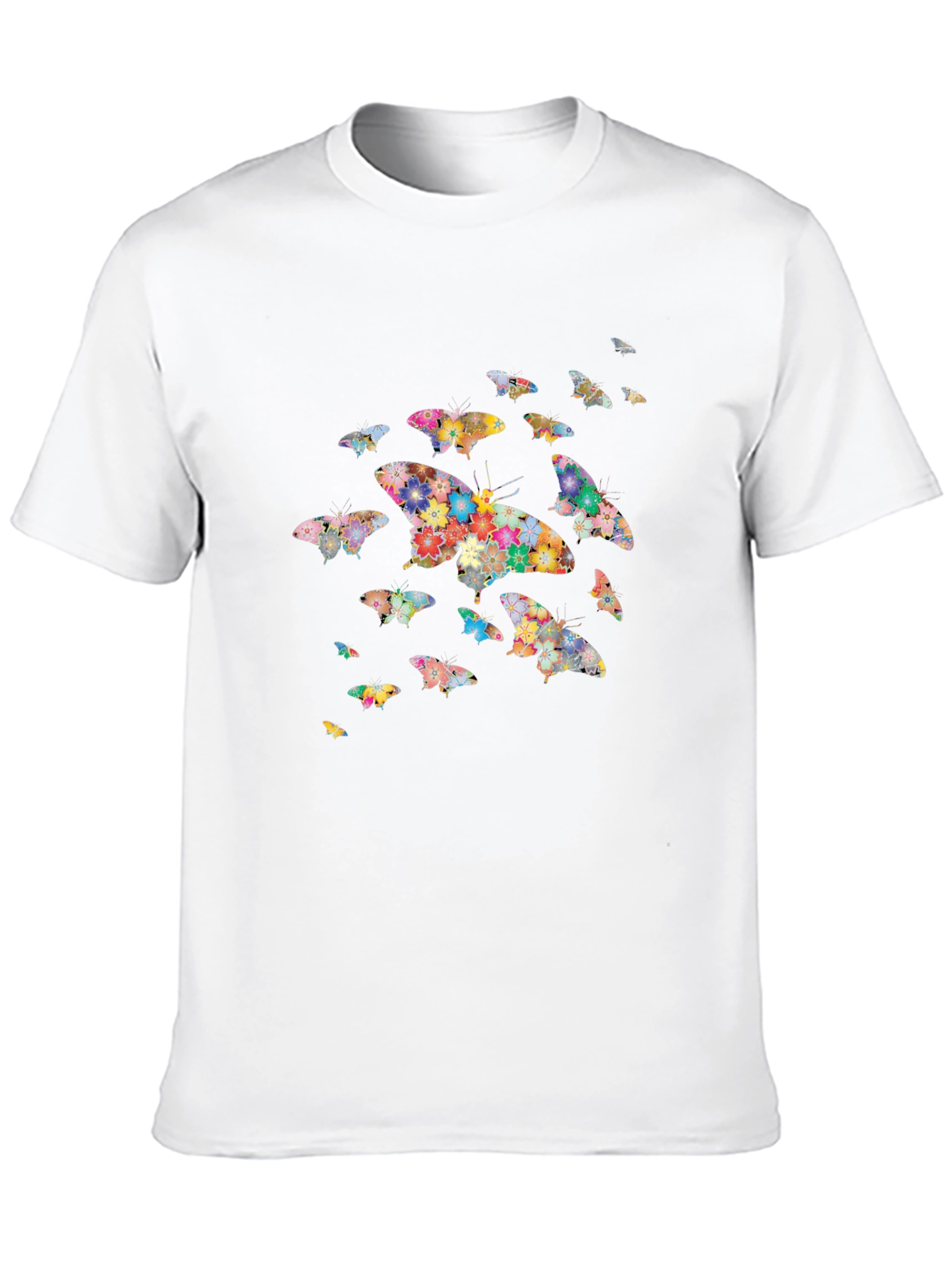 Butterfly Floral Print Black T-Shirt