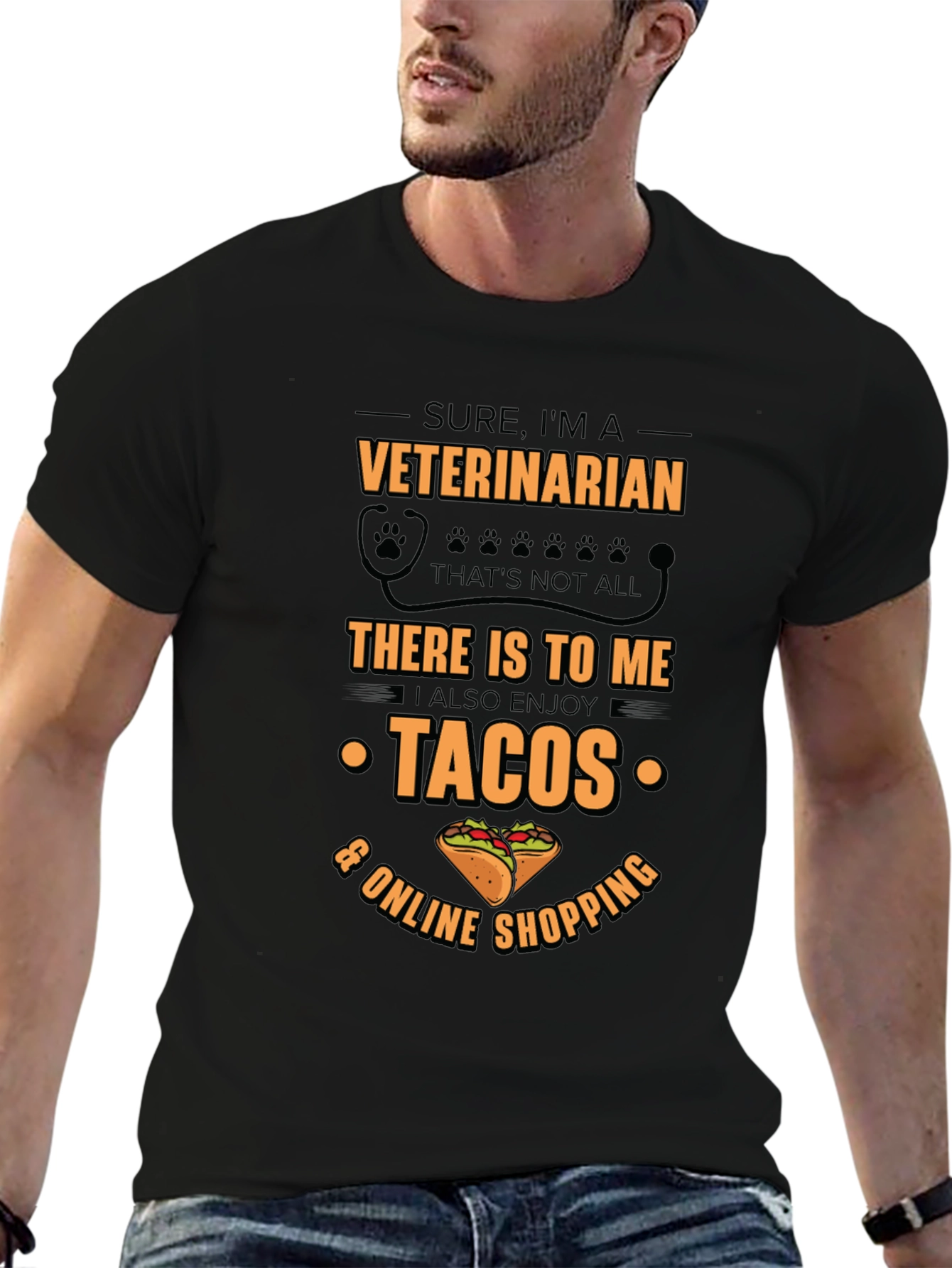 Veterinarian Tacos & Shopping Black T-Shirt