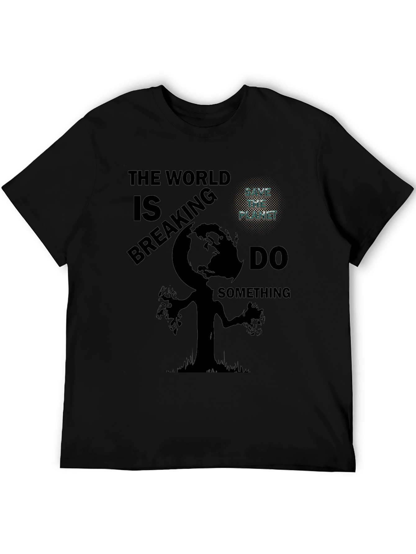 The World Is Breaking Mens Black Graphic Tee