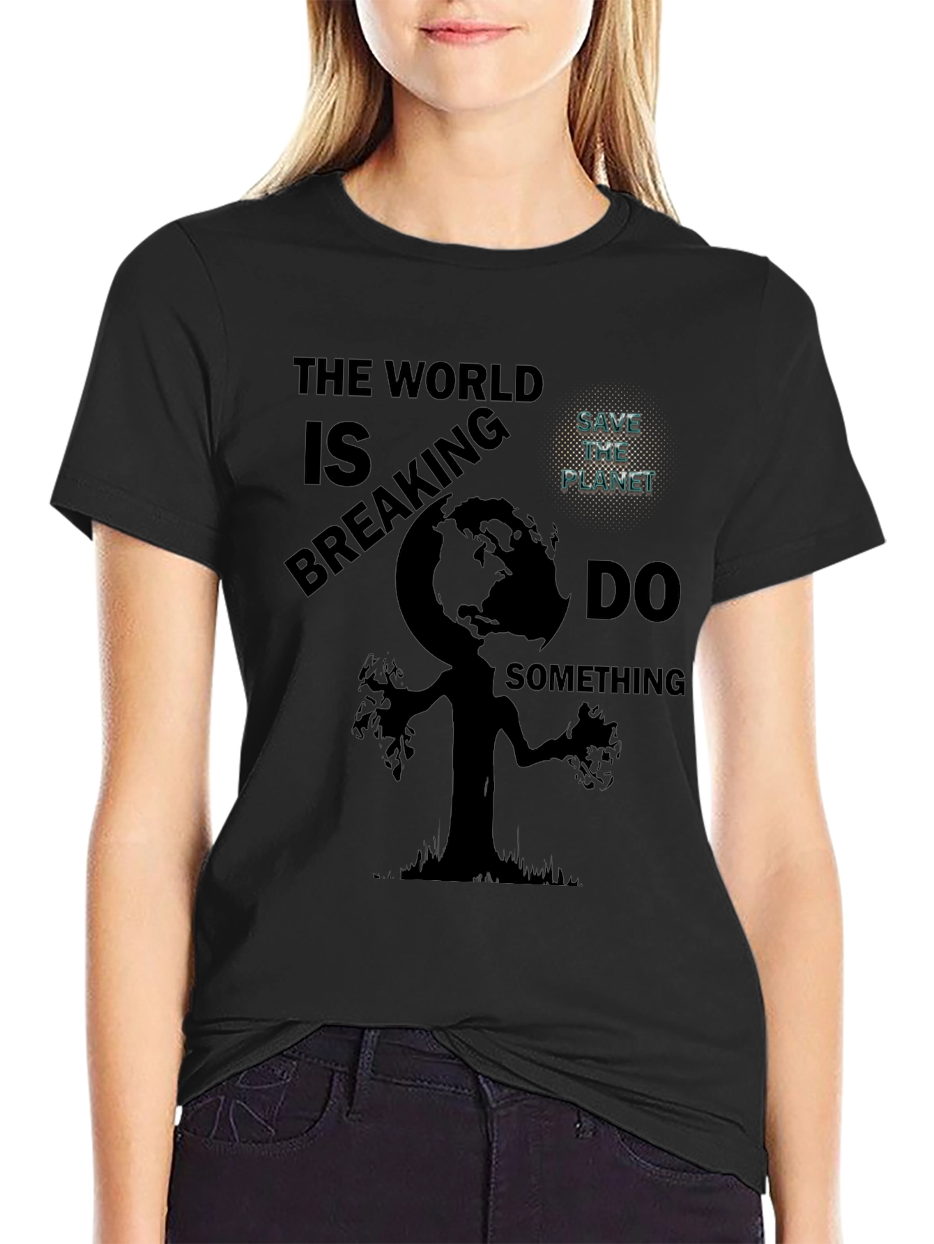 The World Is Breaking Mens Black Graphic Tee