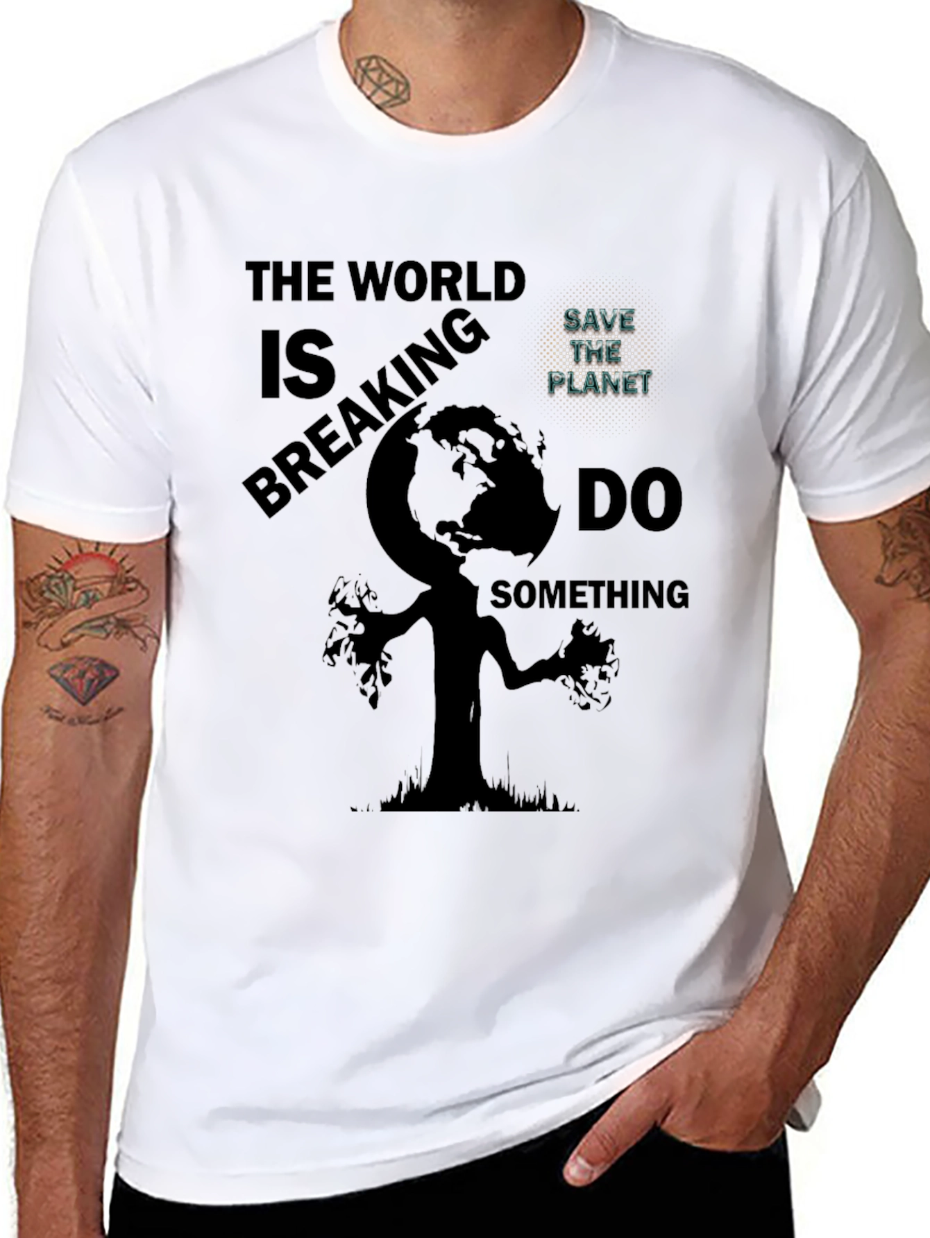 The World Is Breaking Mens Black Graphic Tee
