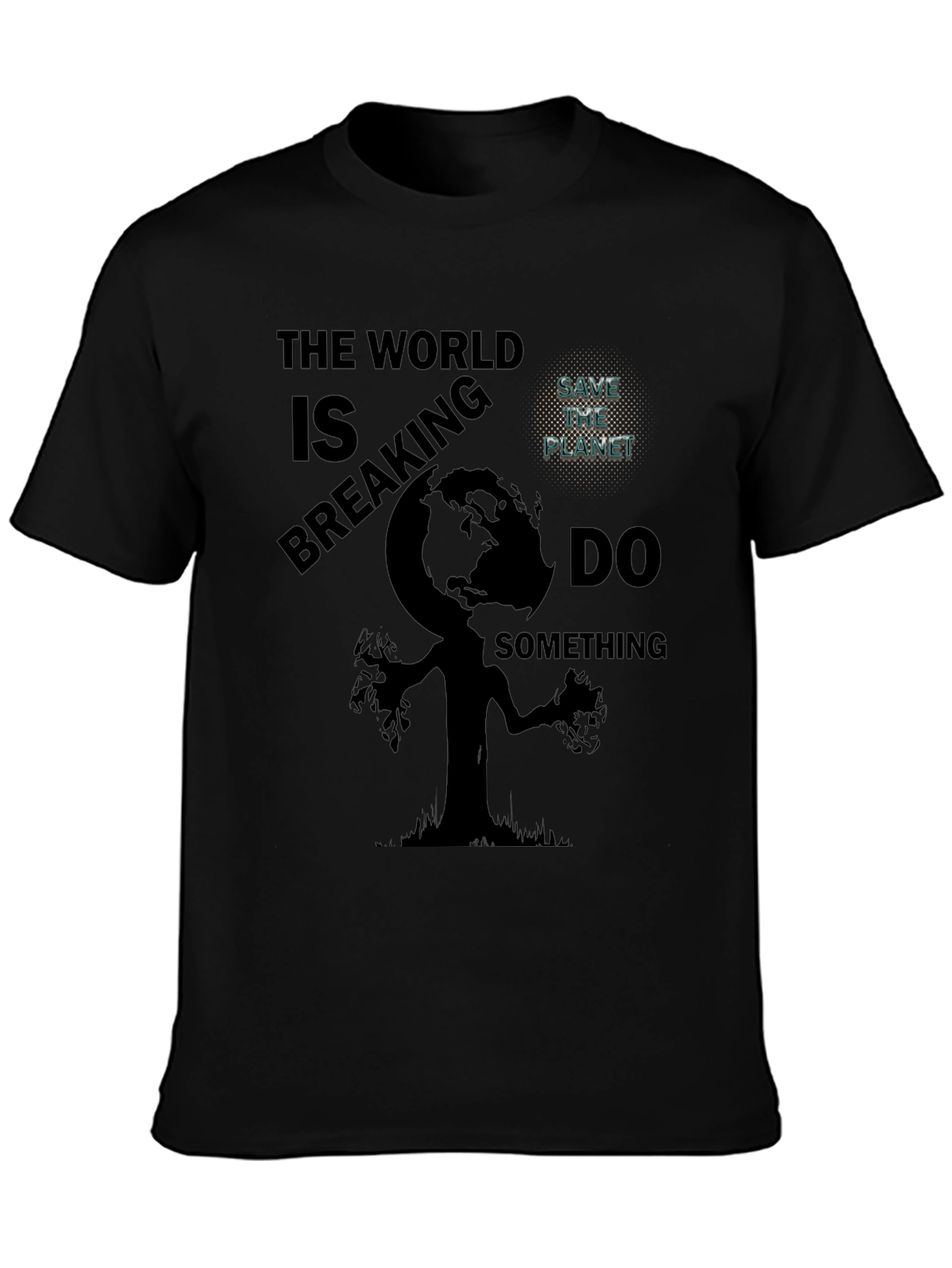 The World Is Breaking Mens Black Graphic Tee