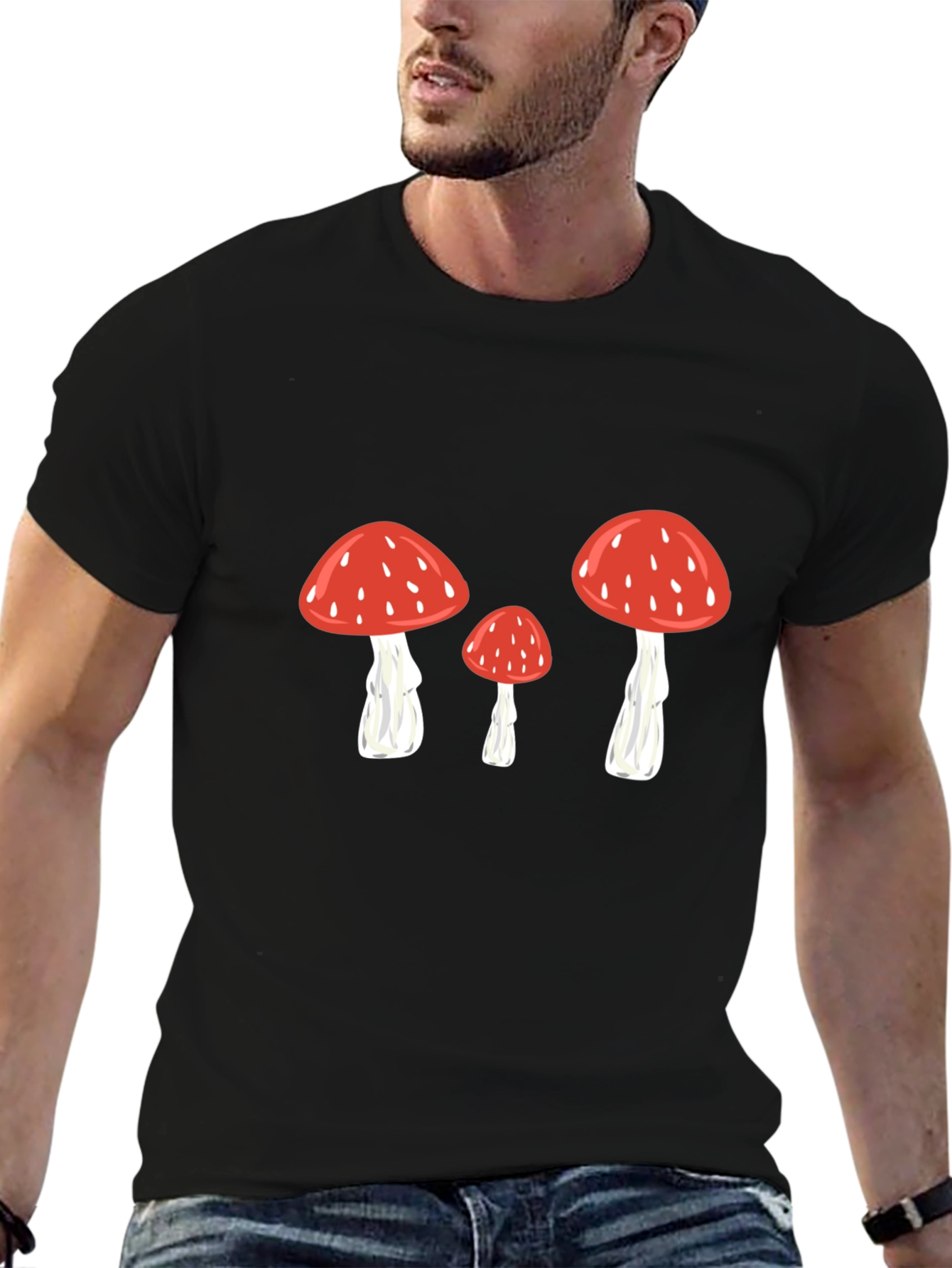 Mushroom Print Black T-Shirt