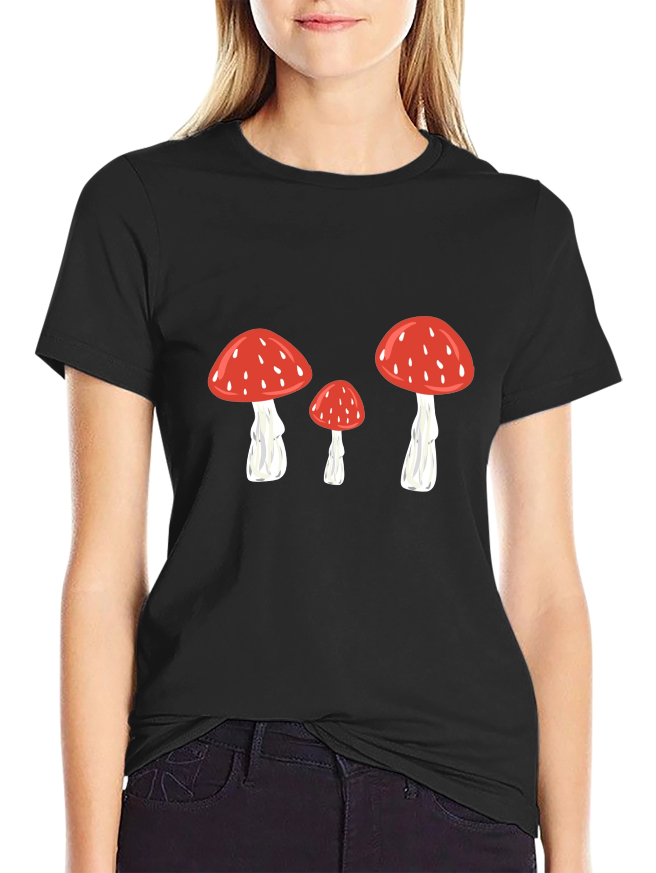 Mushroom Print Black T-Shirt