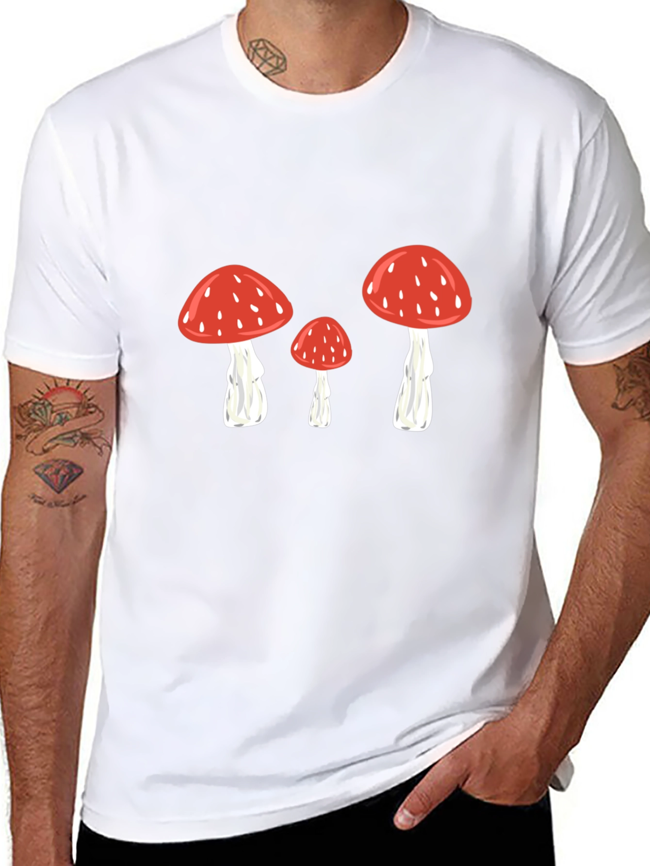 Mushroom Print Black T-Shirt