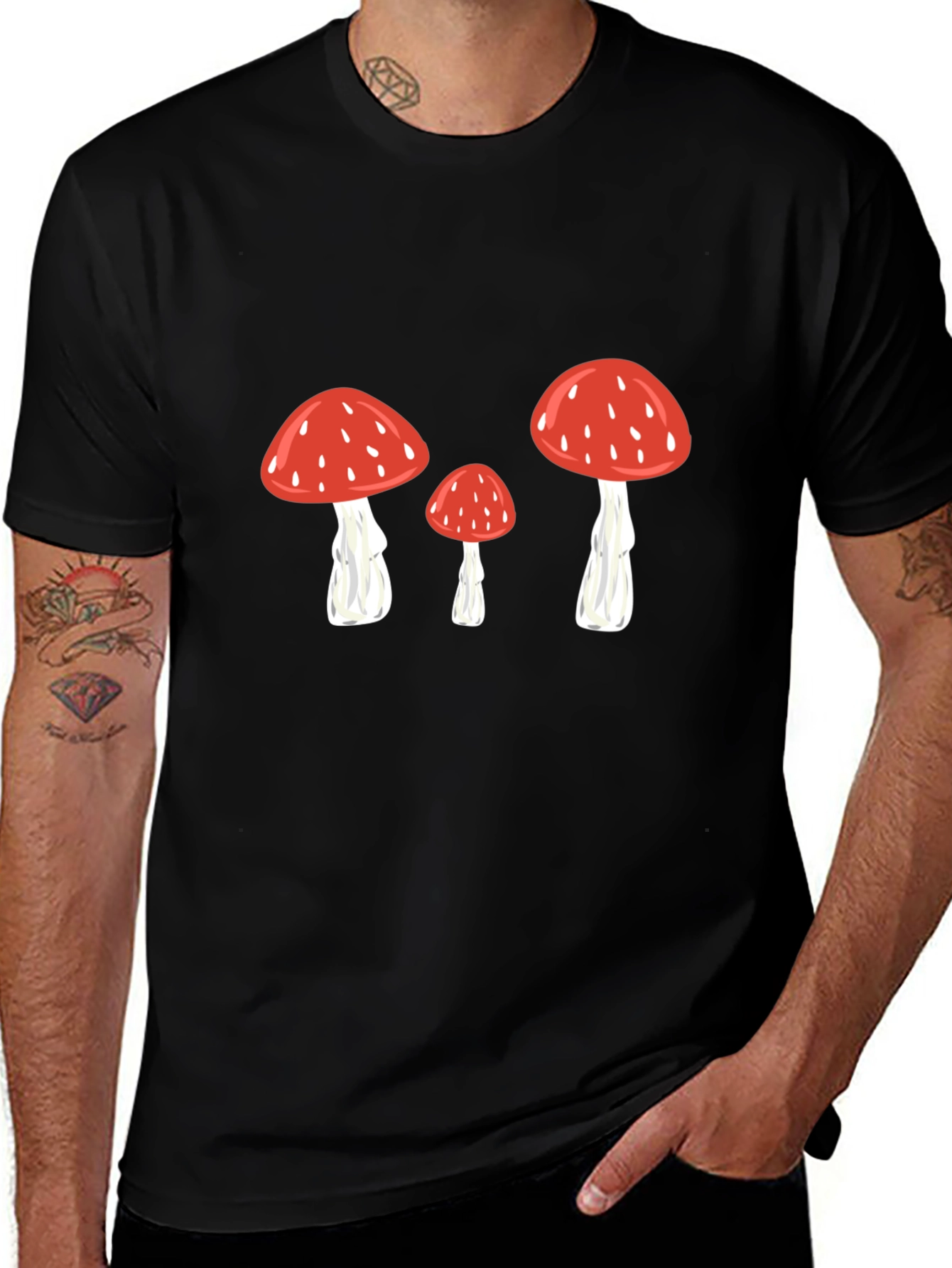 Mushroom Print Black T-Shirt
