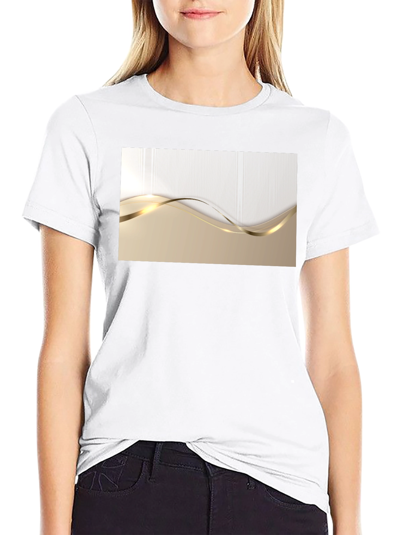Elegant Gold Wave Graphic T-Shirt - Modern Design