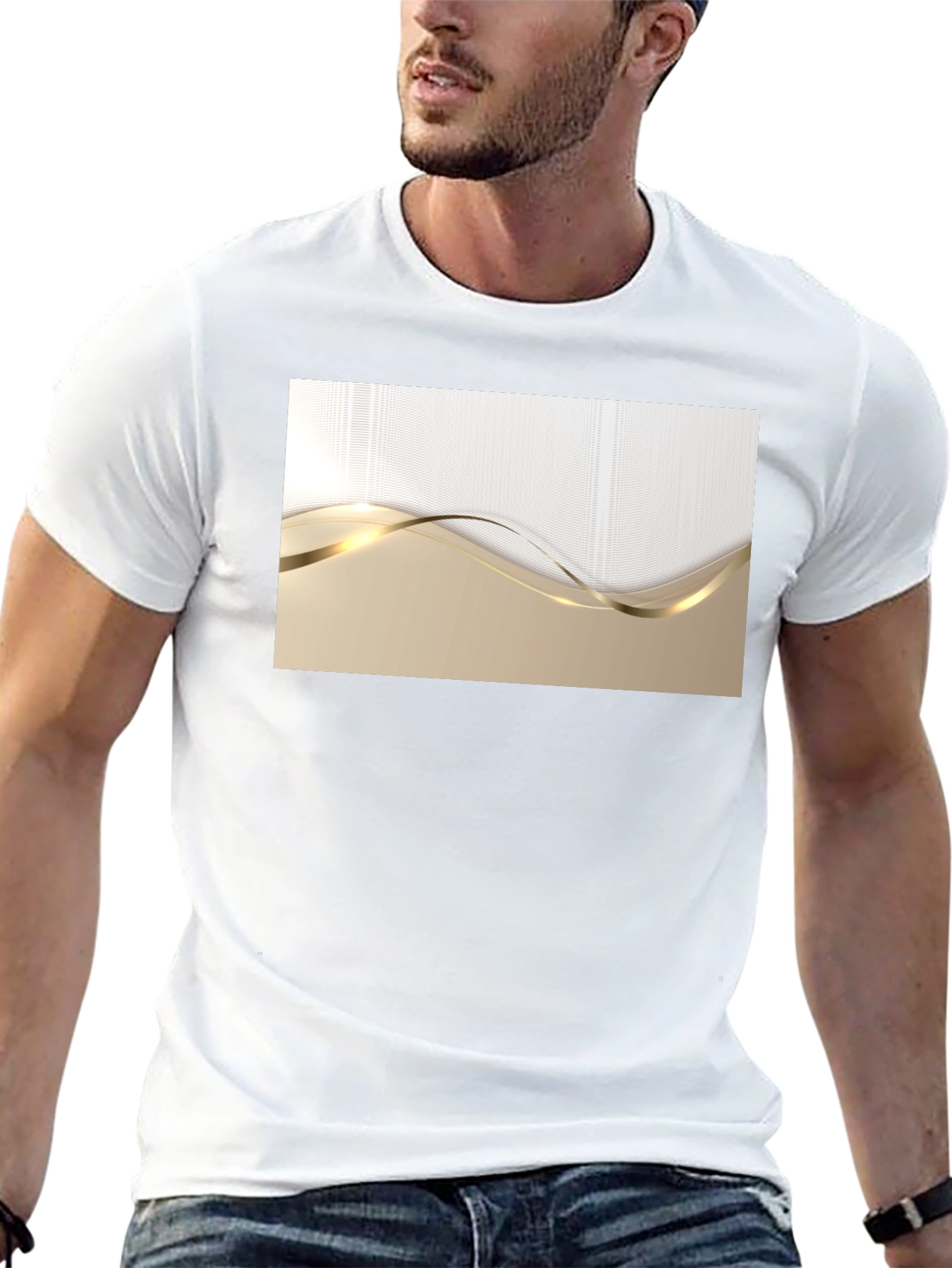 Elegant Gold Wave Graphic T-Shirt - Modern Design