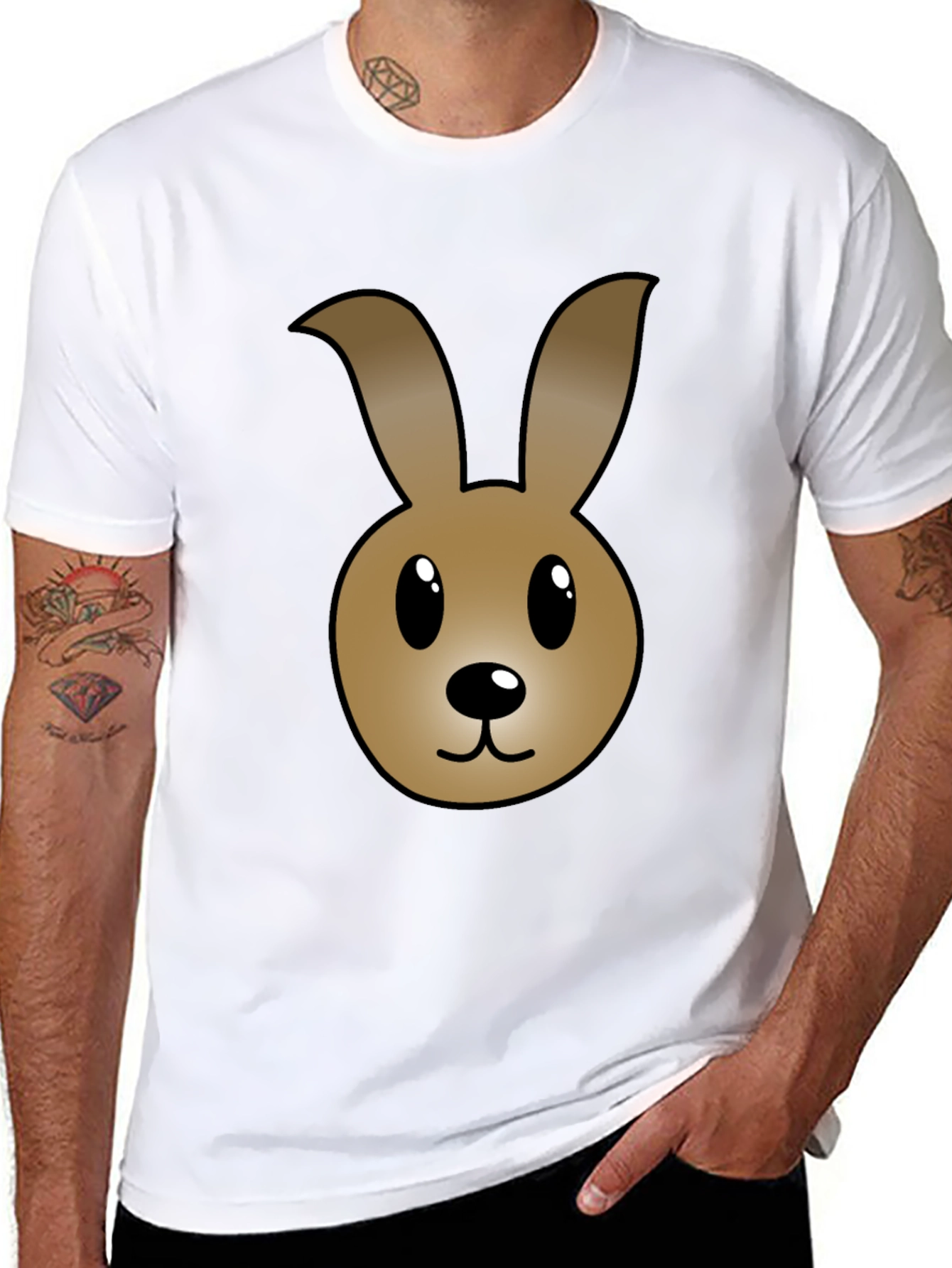 Cartoon Bunny Graphic T-Shirt - Black Cotton Tee