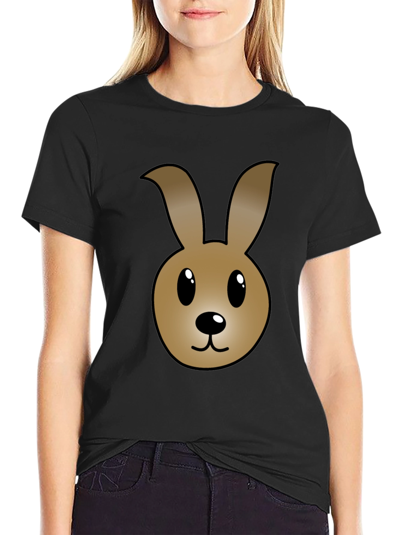 Cartoon Bunny Graphic T-Shirt - Black Cotton Tee