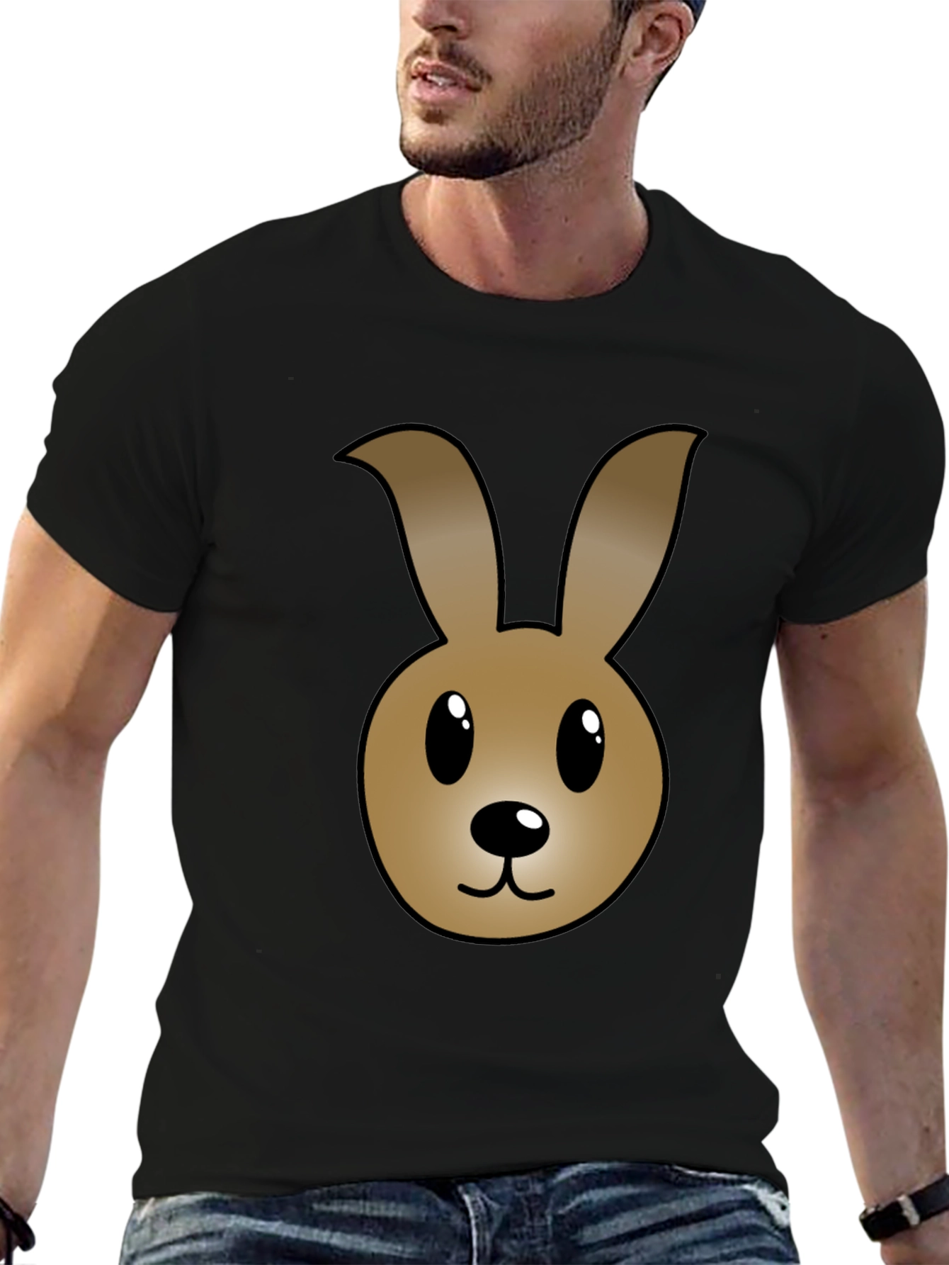 Cartoon Bunny Graphic T-Shirt - Black Cotton Tee