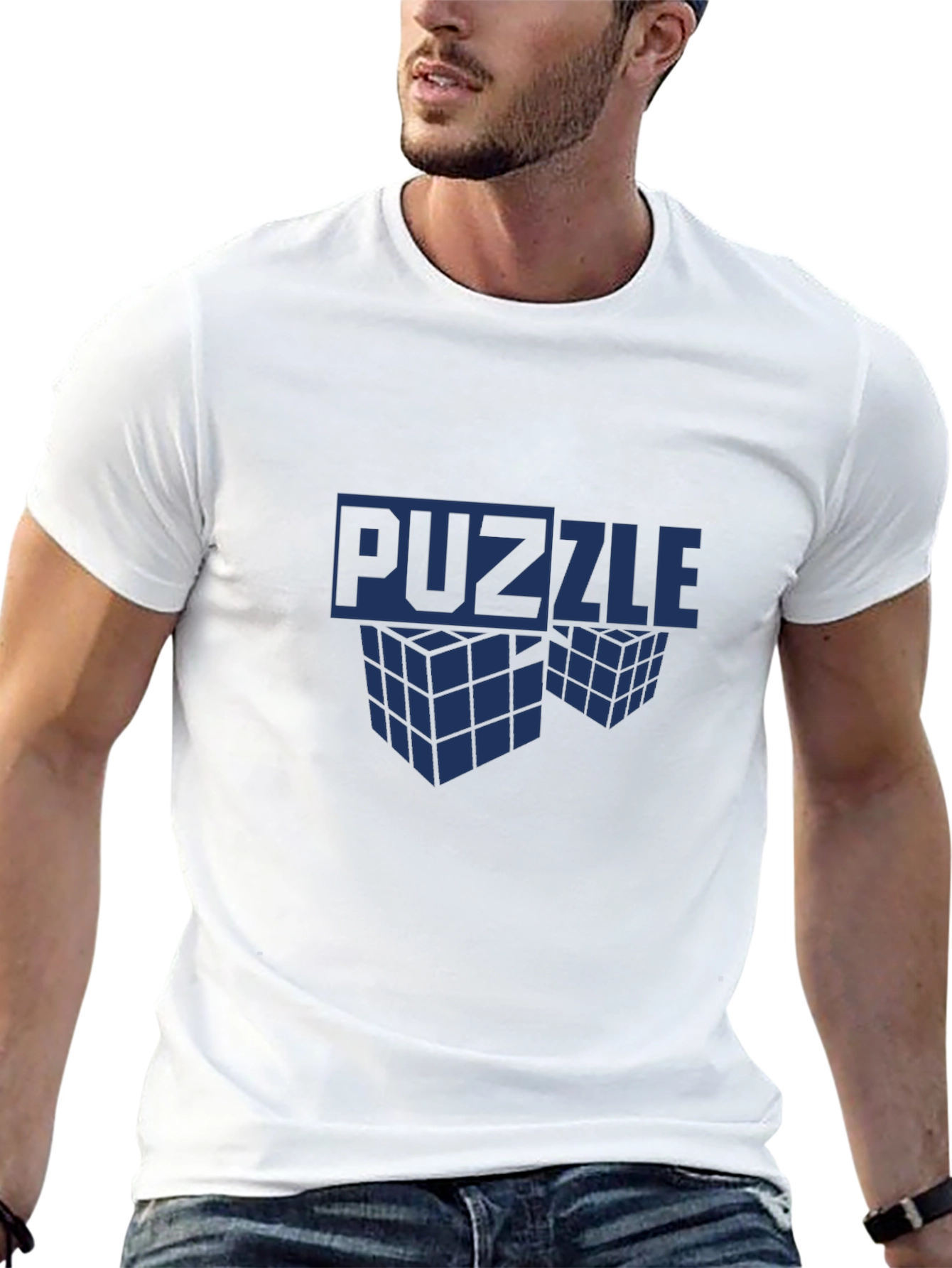 Puzzle Cube Graphic T-Shirt - Mens Crew Neck Tee