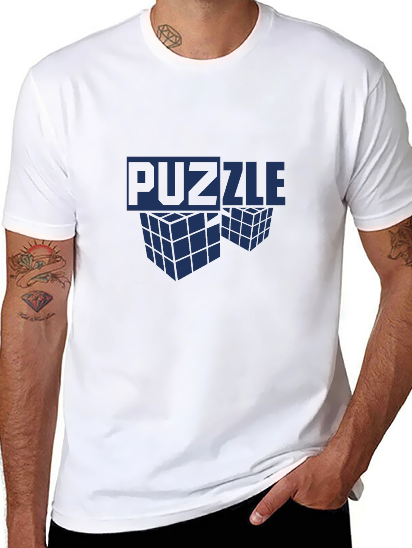 Puzzle Cube Graphic T-Shirt - Mens Crew Neck Tee
