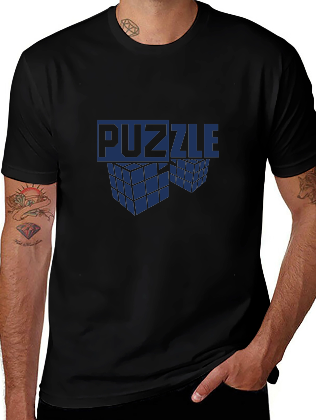 Puzzle Cube Graphic T-Shirt - Mens Crew Neck Tee
