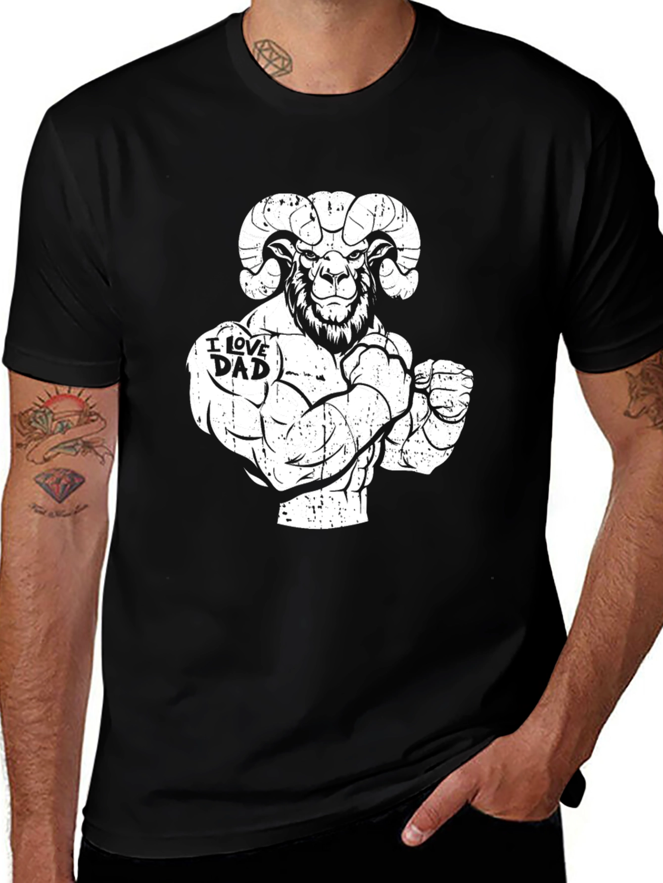 I Love Dad Ram Graphic Tee - Black