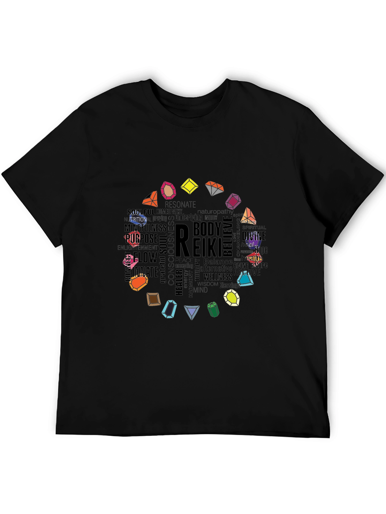 Reiki Word Art Gemstone Black Tee