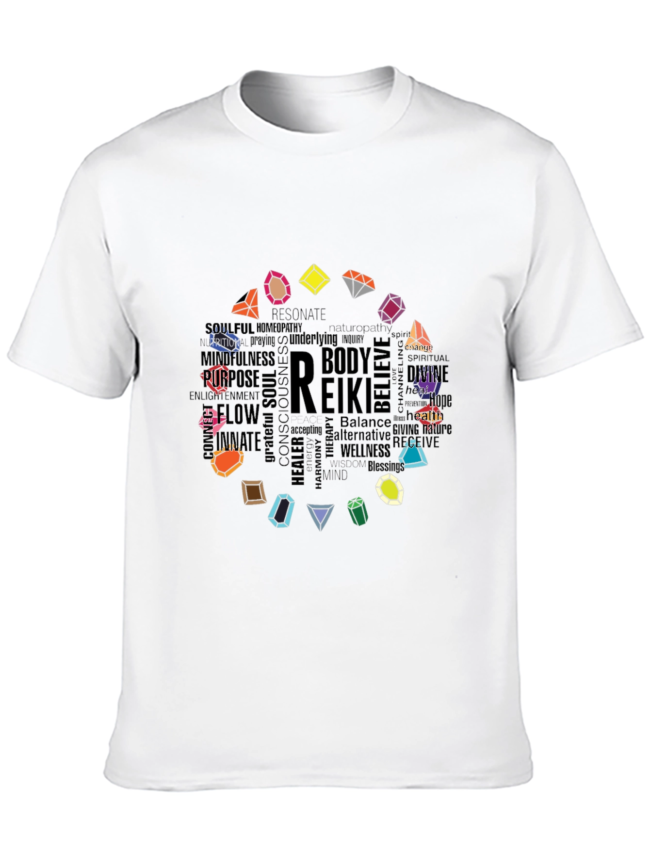 Reiki Word Art Gemstone Black Tee