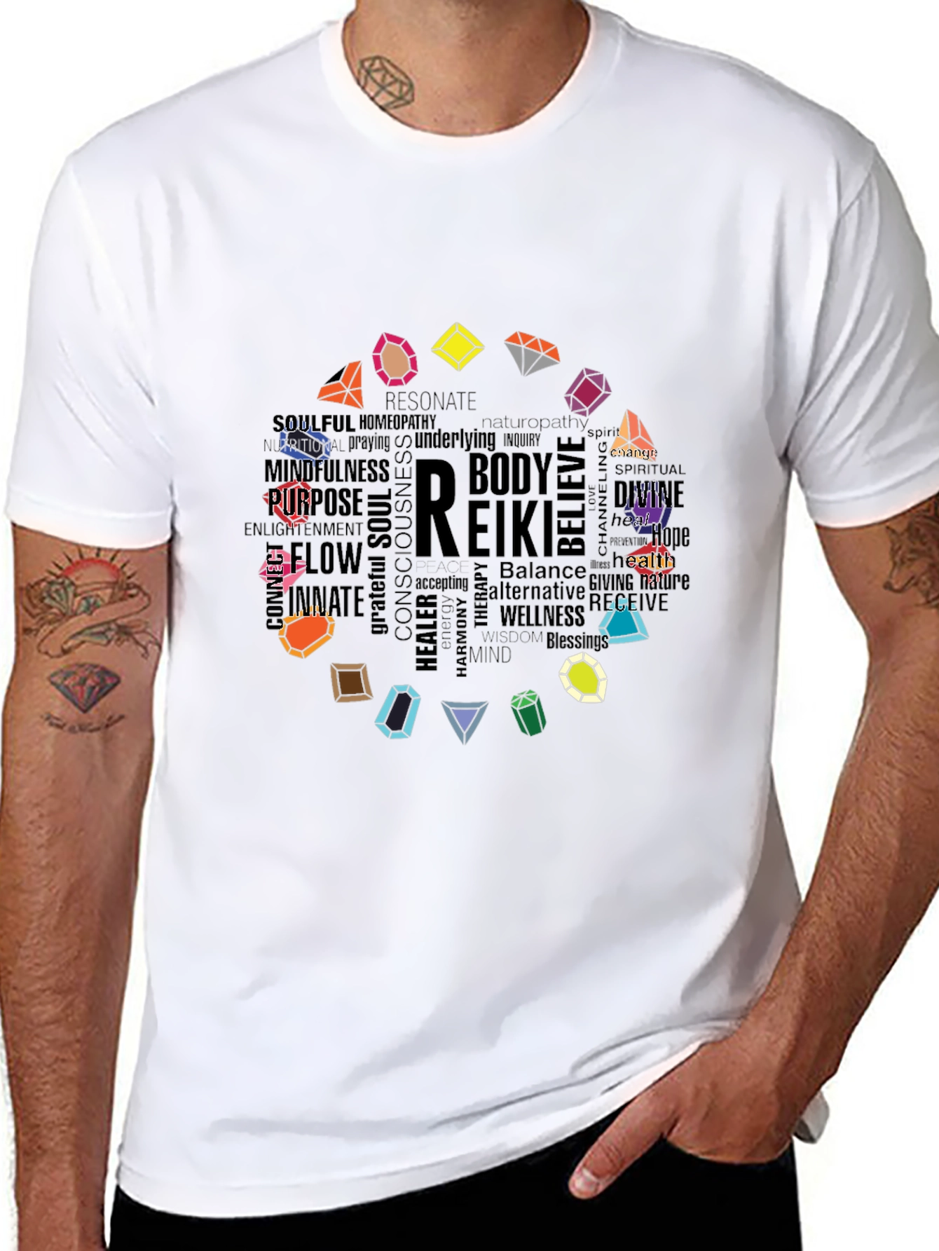 Reiki Word Art Gemstone Black Tee