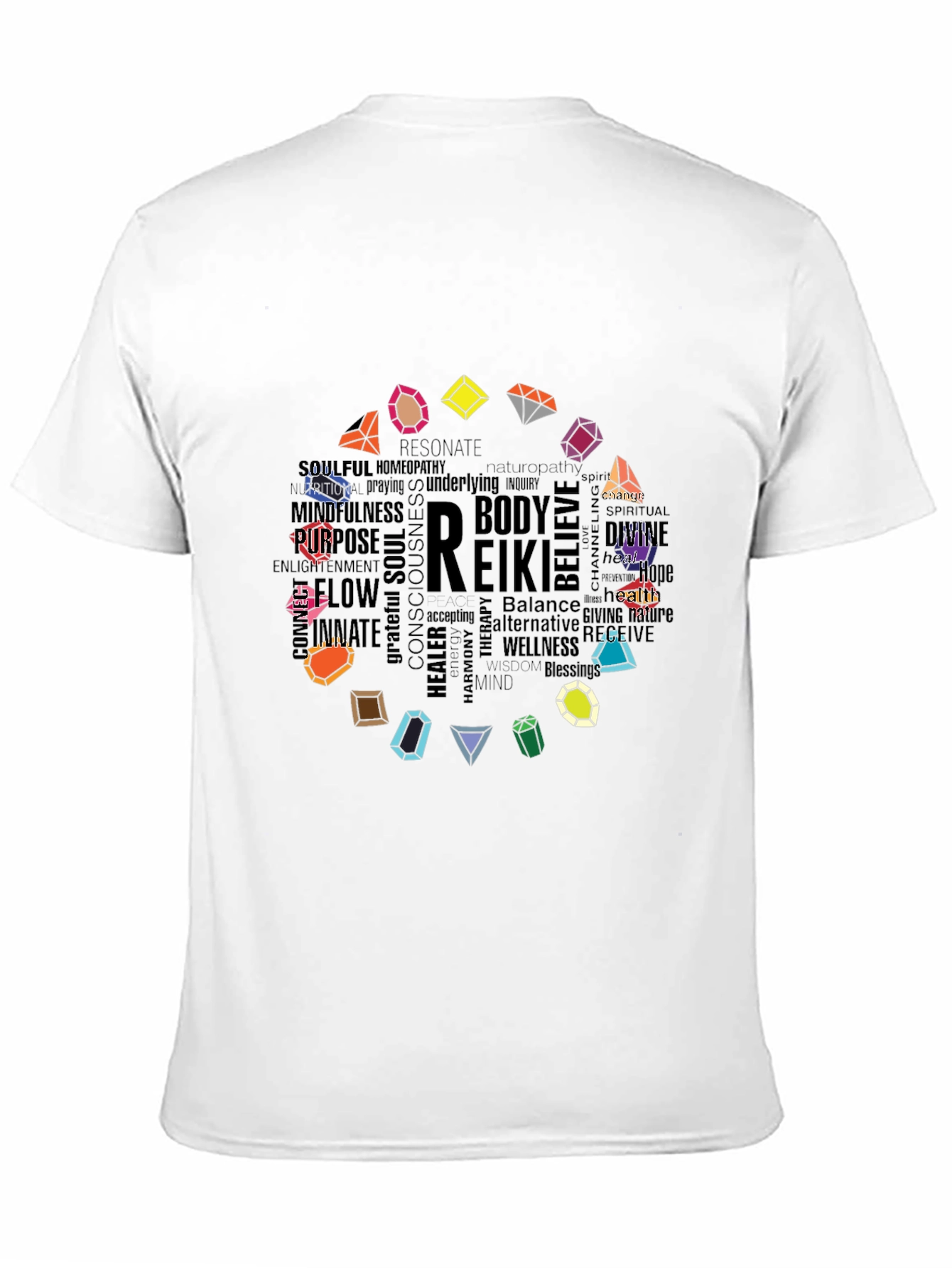 Reiki Word Art Gemstone Black Tee