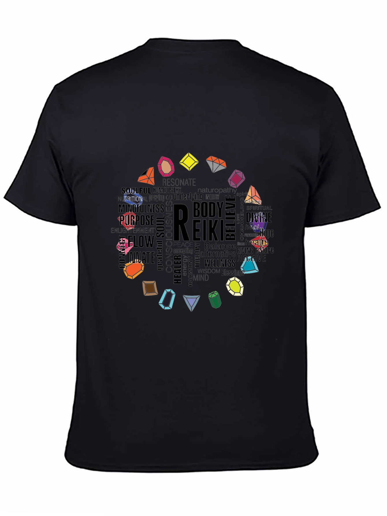 Reiki Word Art Gemstone Black Tee