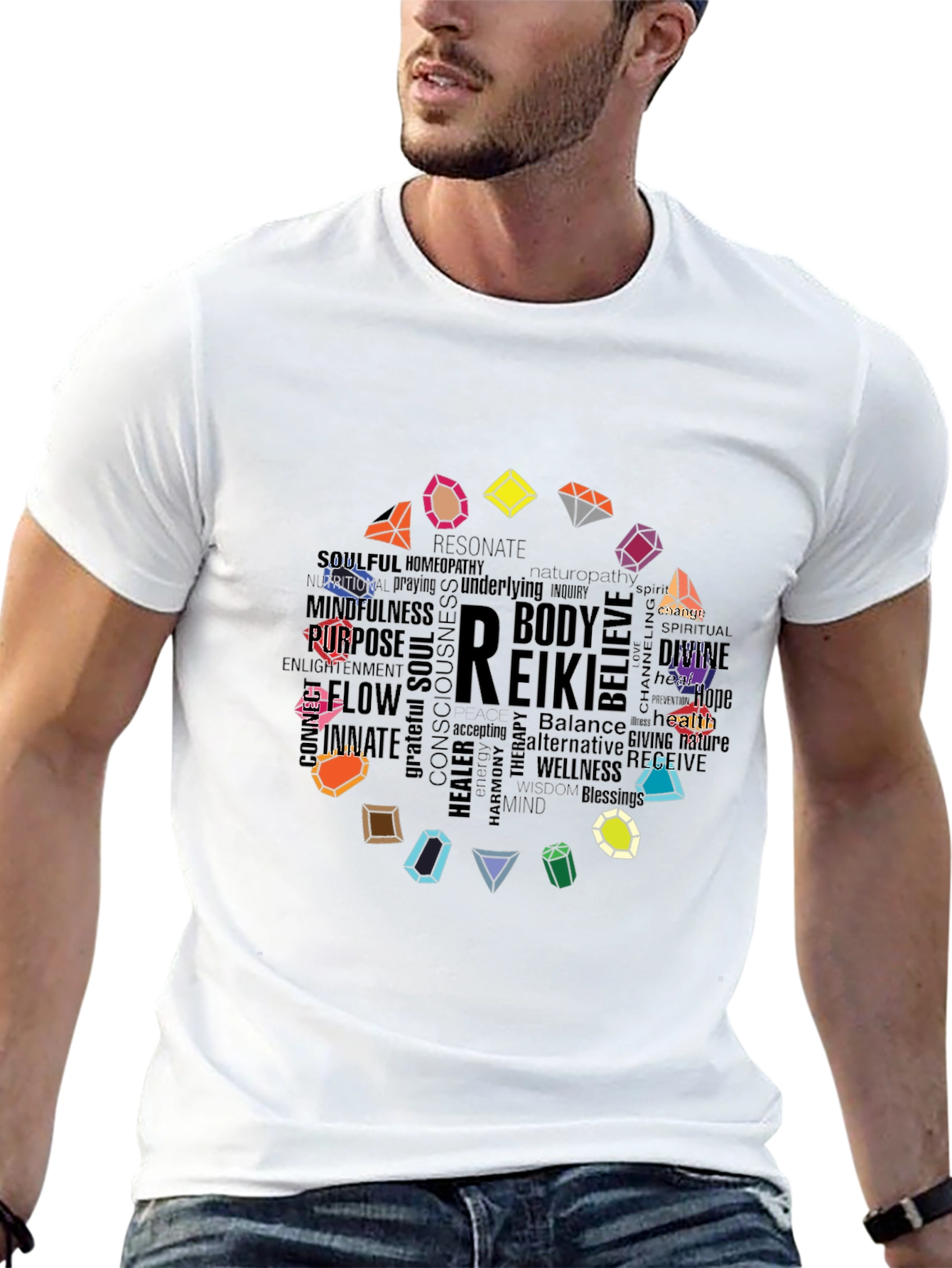 Reiki Word Art Gemstone Black Tee