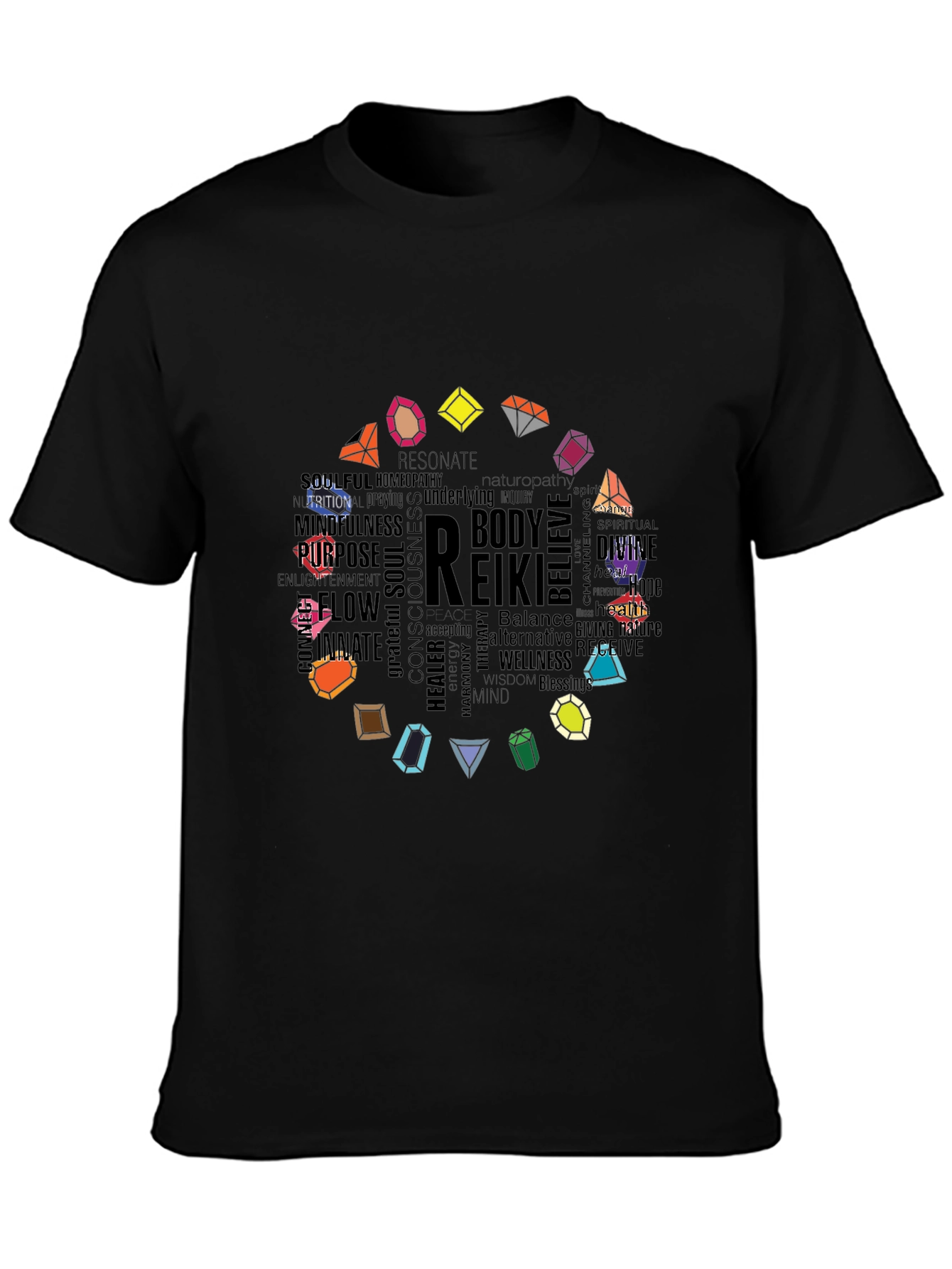 Reiki Word Art Gemstone Black Tee
