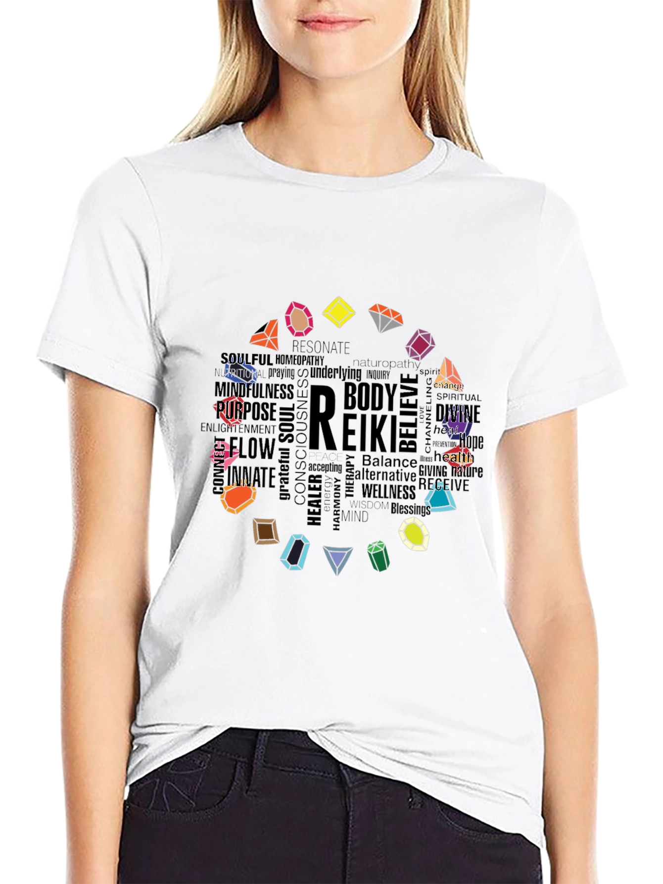 Reiki Word Art Gemstone Black Tee