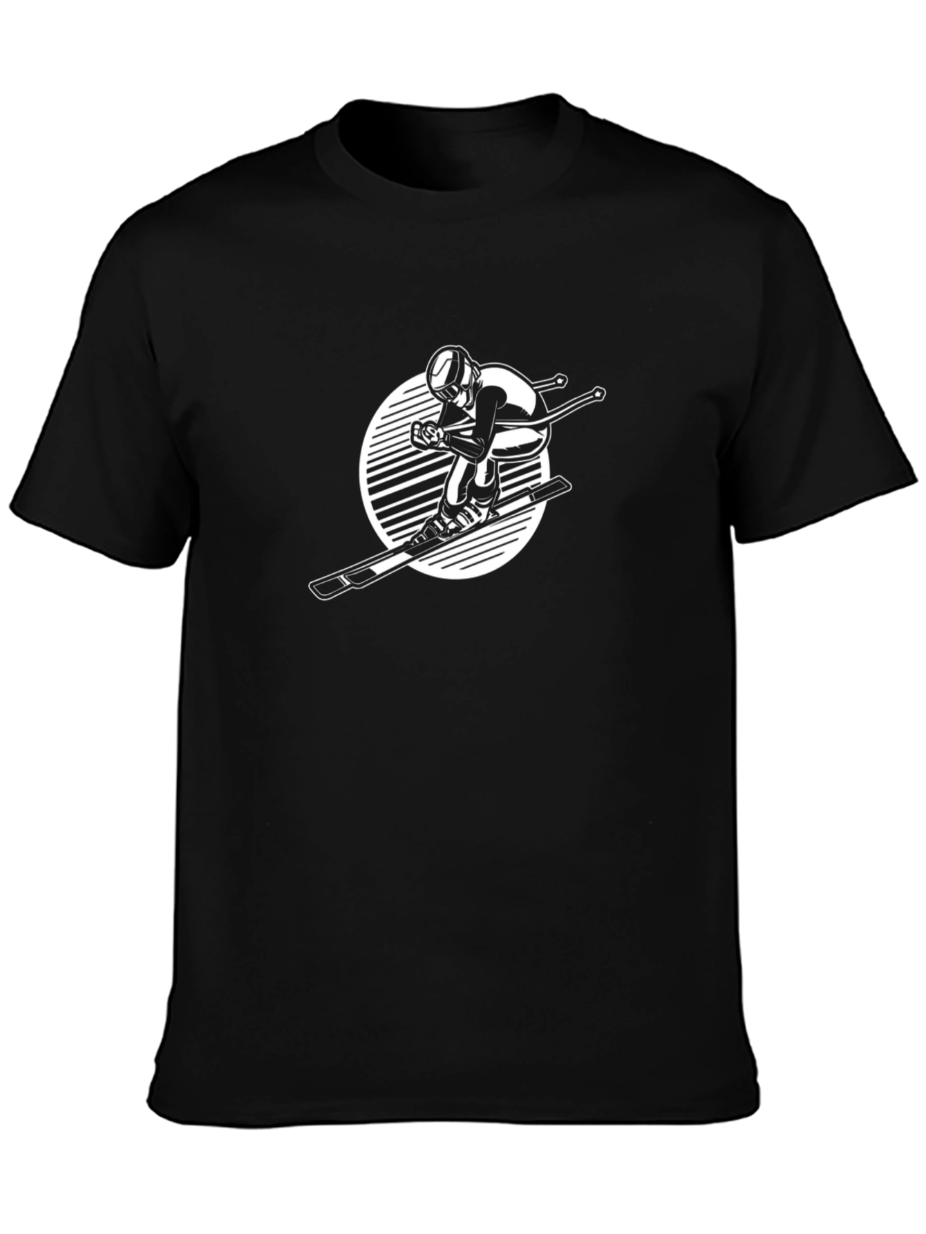 Skier Graphic Tee - Black Cotton Casual Shirt