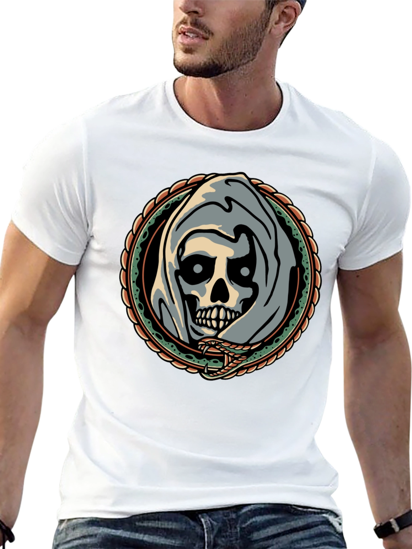 Grim Reaper Snake Circle Graphic Tee