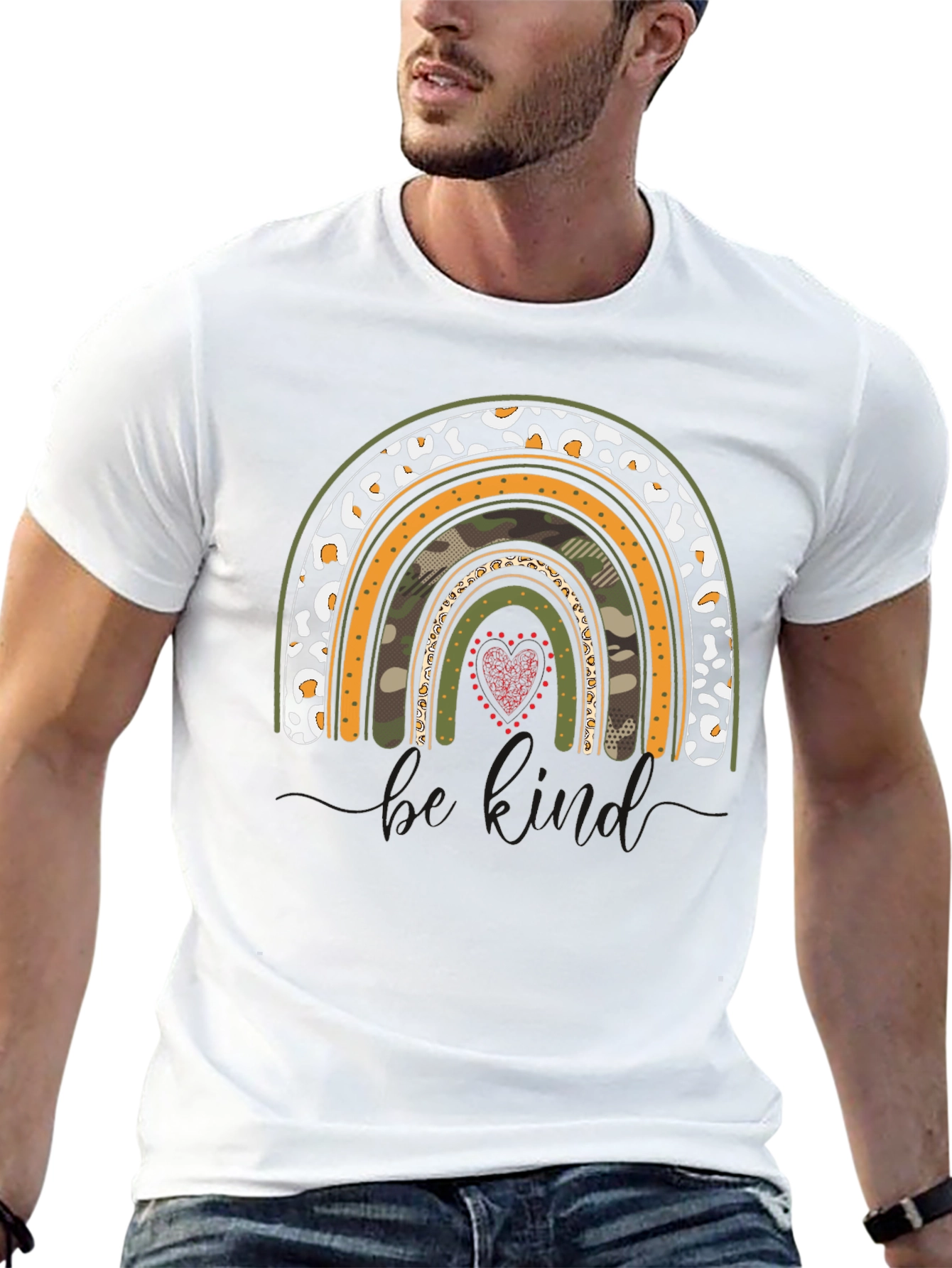 Rainbow Camo Heart Graphic T-Shirt