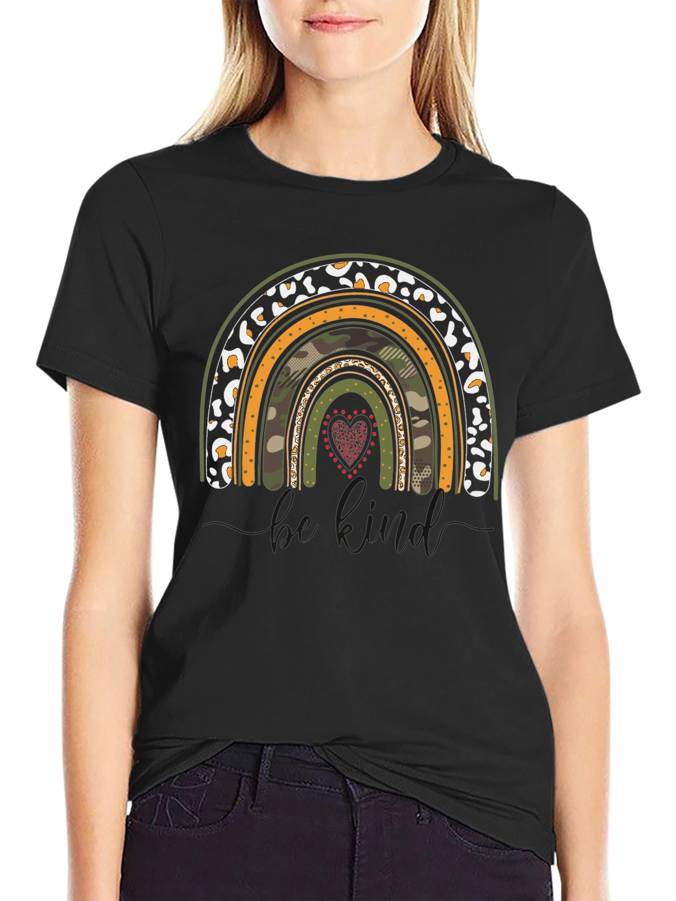 Rainbow Camo Heart Graphic T-Shirt