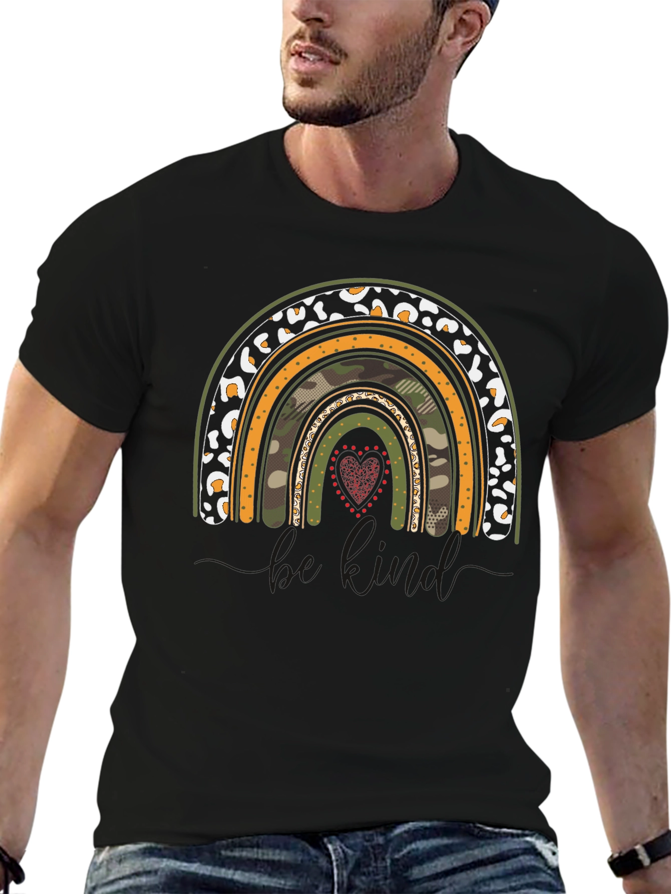 Rainbow Camo Heart Graphic T-Shirt