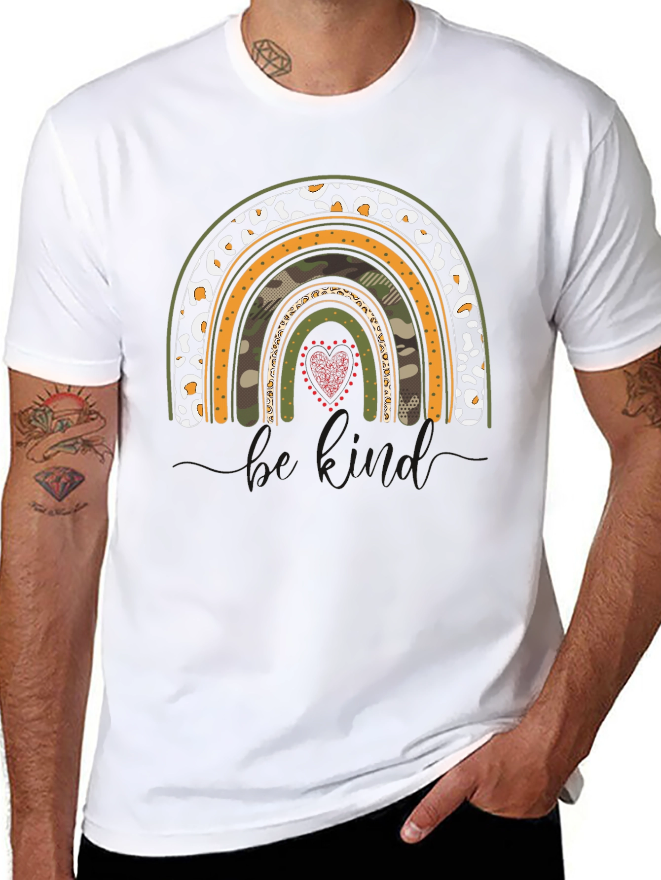 Rainbow Camo Heart Graphic T-Shirt